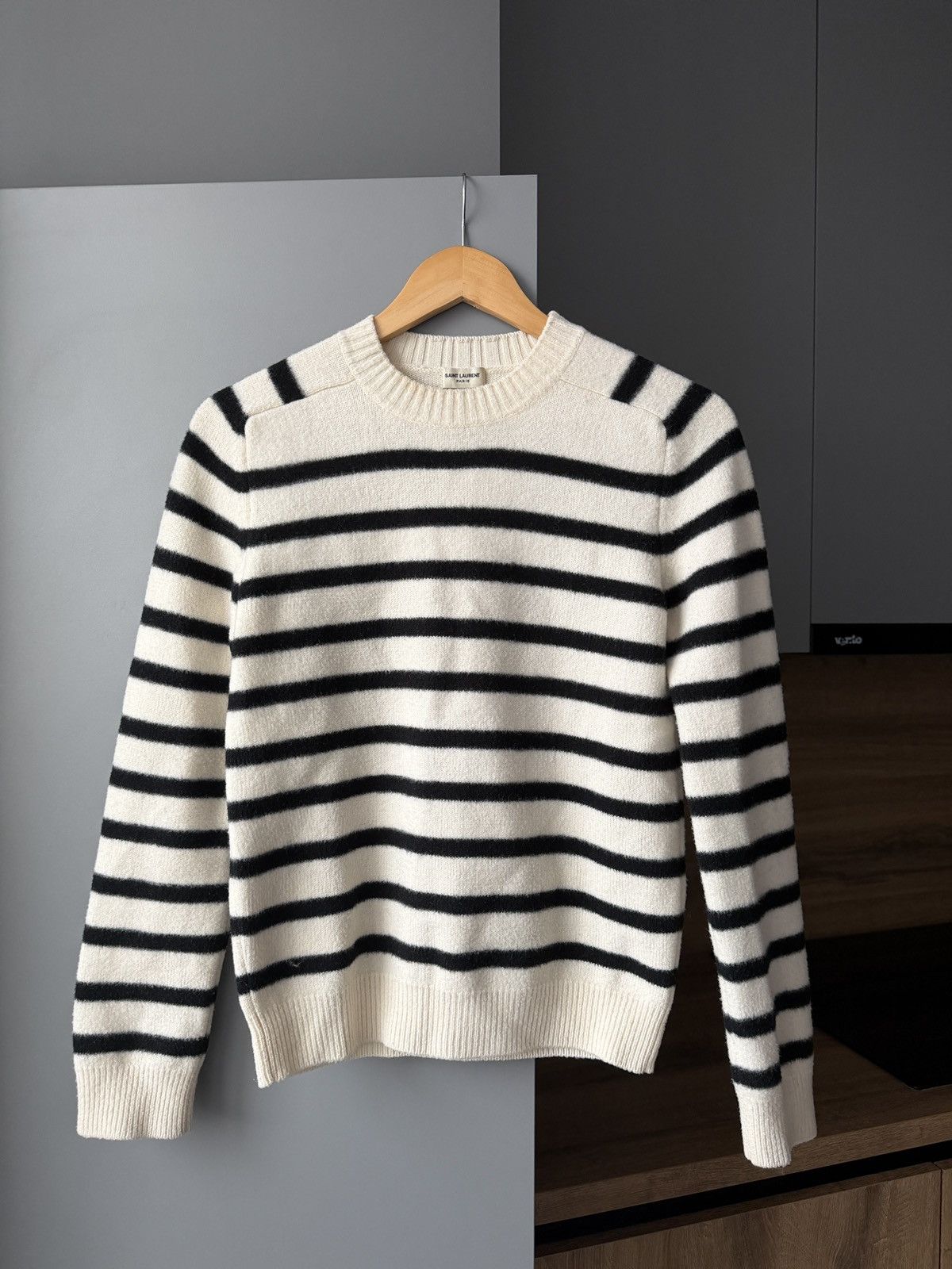 Saint Laurent Paris White & Black Wool Striped Sweater