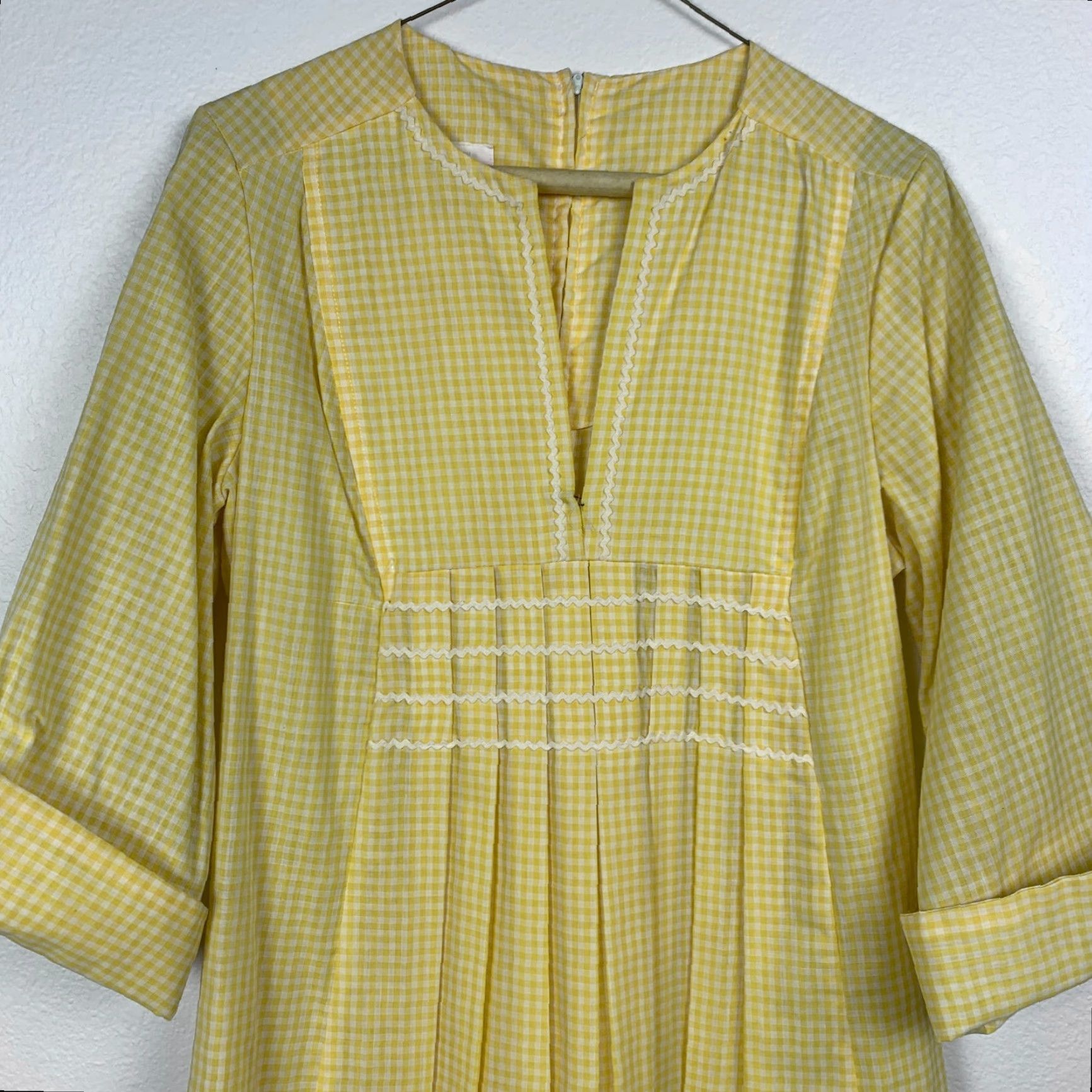 Vintage Vintage Smart Time Yellow White Gingham Plaid House Dress Chest 16.5" Adults Regular XS Yellow Womens 50s GoGo Mod House Dress Size XXL / US 16-18 / IT 52-54 - 3 Thumbnail