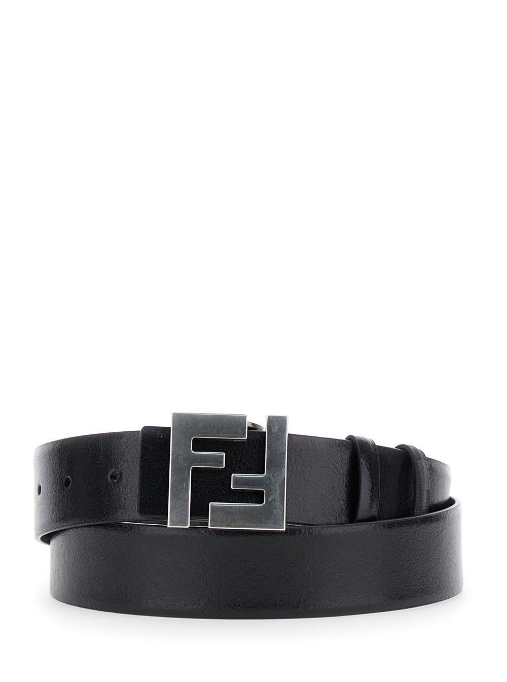 Black Reversible Belt with FF Logo Buckle in Leather Man