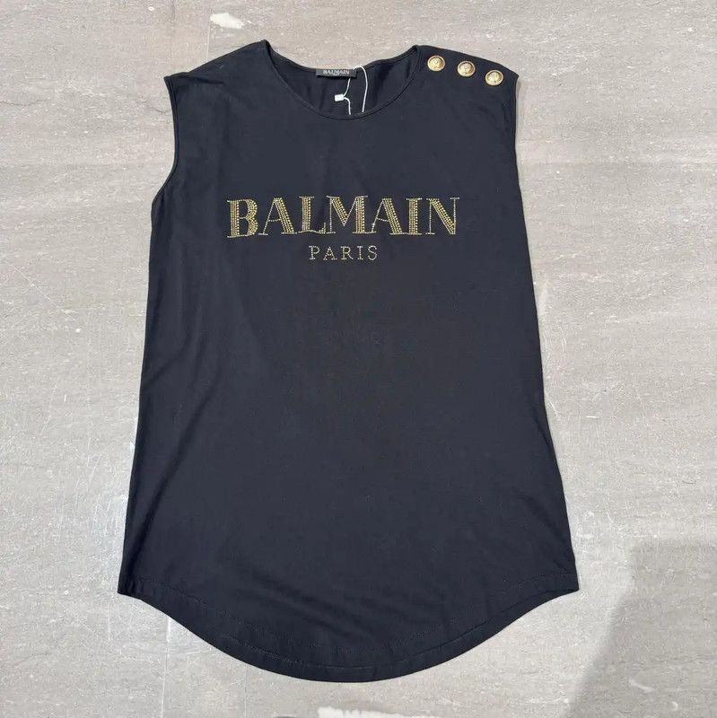 Balmain Balmain Sleeveless Black Logo T-Shirt for Women 0089 Size S / US 4 / IT 40 - 1 Thumbnail