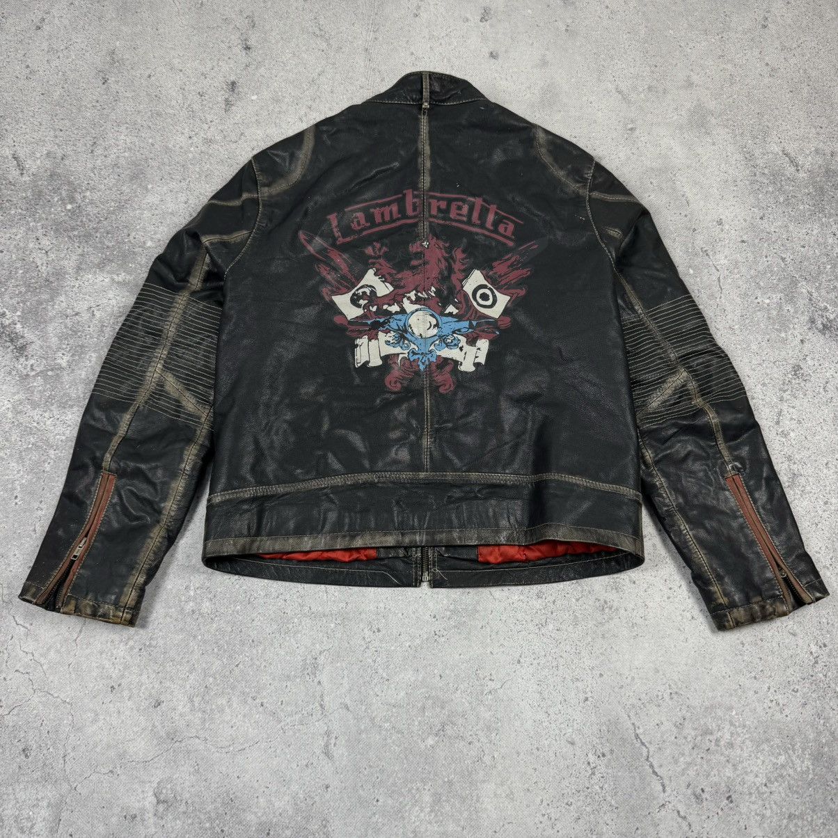 Lambretta × Leather × Vintage Lambretta Big Logo Avant Garde Distressed Leather Jacket Size US L / EU 52-54 / 3 - 11 Thumbnail