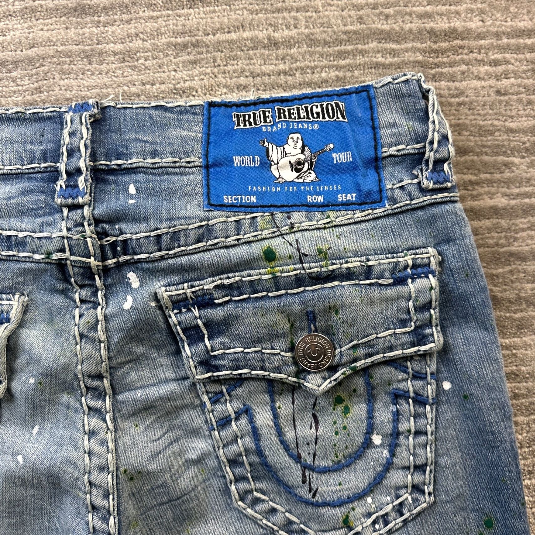 True Religion True Religion Jeans Mens 31 Rocco Relaxed Skinny Thick Stitch Paint Splatter Size US 31 - 6 Thumbnail