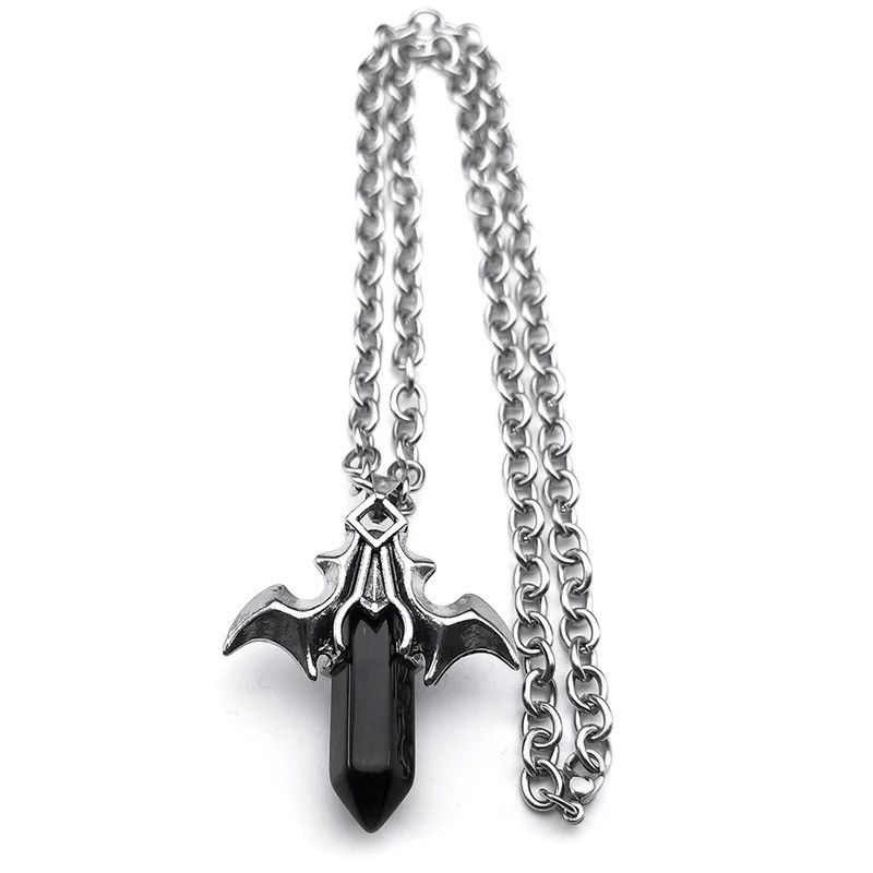 Jewelry Bat Wings Hexagonal Black Stone Necklace Size ONE SIZE - 3 Thumbnail