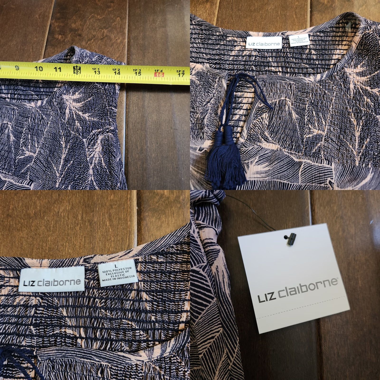 Liz Claiborne Liz Claiborne Women's Leaf Print Sleeveless Tassel Blouse & Underneath Top Sz L Size L / US 10 / IT 46 - 9 Thumbnail
