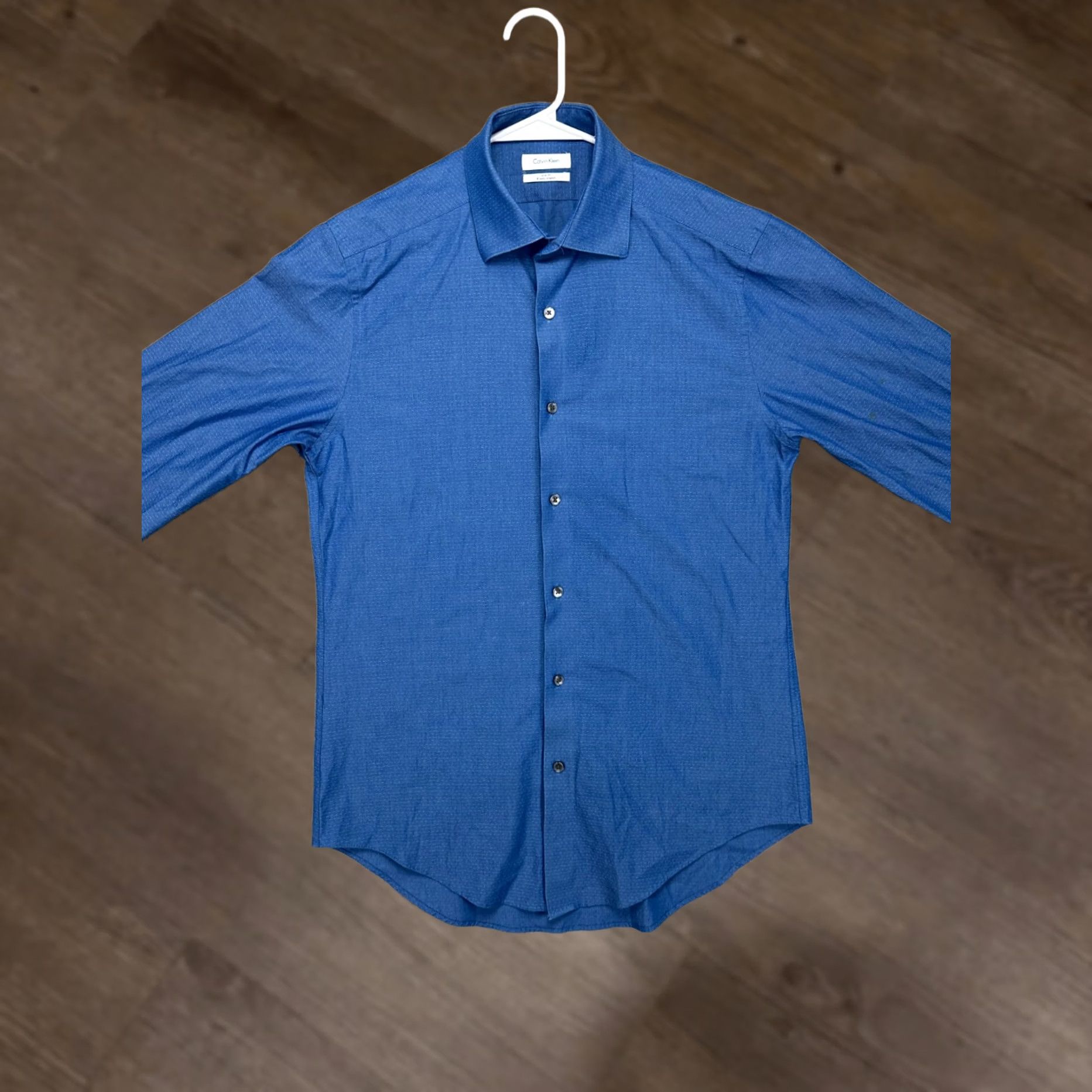 Calvin Klein Calvin Klein Shirt Mens Medium 15-15.5 Blue Dress Button Up 4-way Stretch Slim Casual Office Work Long Sleeve Mens Regular Blue Size 40R - 1 Thumbnail