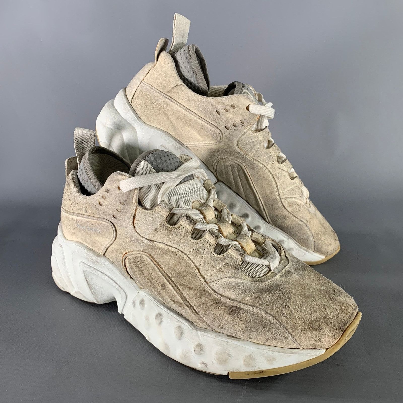 Acne Studios ACNE STUDIOS White Cream Distressed Suede Lace Sneakers Size US 10 / EU 43 - 1 Thumbnail