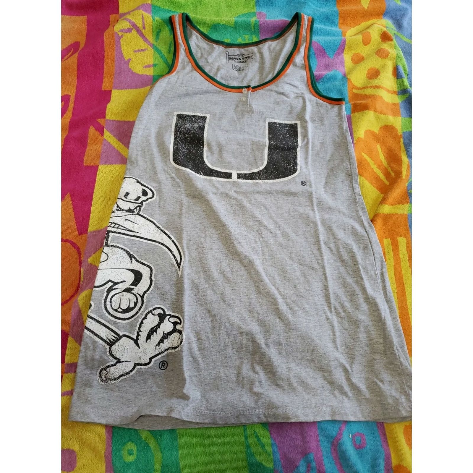 Vintage Emerson Street Collegiate Womens Tank Top MIAMI HURRICANES Gray Cotton Blend Size S/Small Scoop Neck Sleeveless Casual Size S / US 4 / IT 40 - 2 Thumbnail