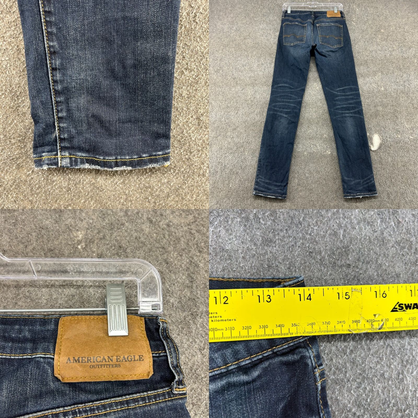 American Eagle Outfitters American Eagle Jeans Mens 28x30 Denim Skinny Relaxed Dark Wash Distressed 5-Pocket Design Blue Cotton Stretch Leather? Wait no leather. Size US 28 / EU 44 - 9 Thumbnail