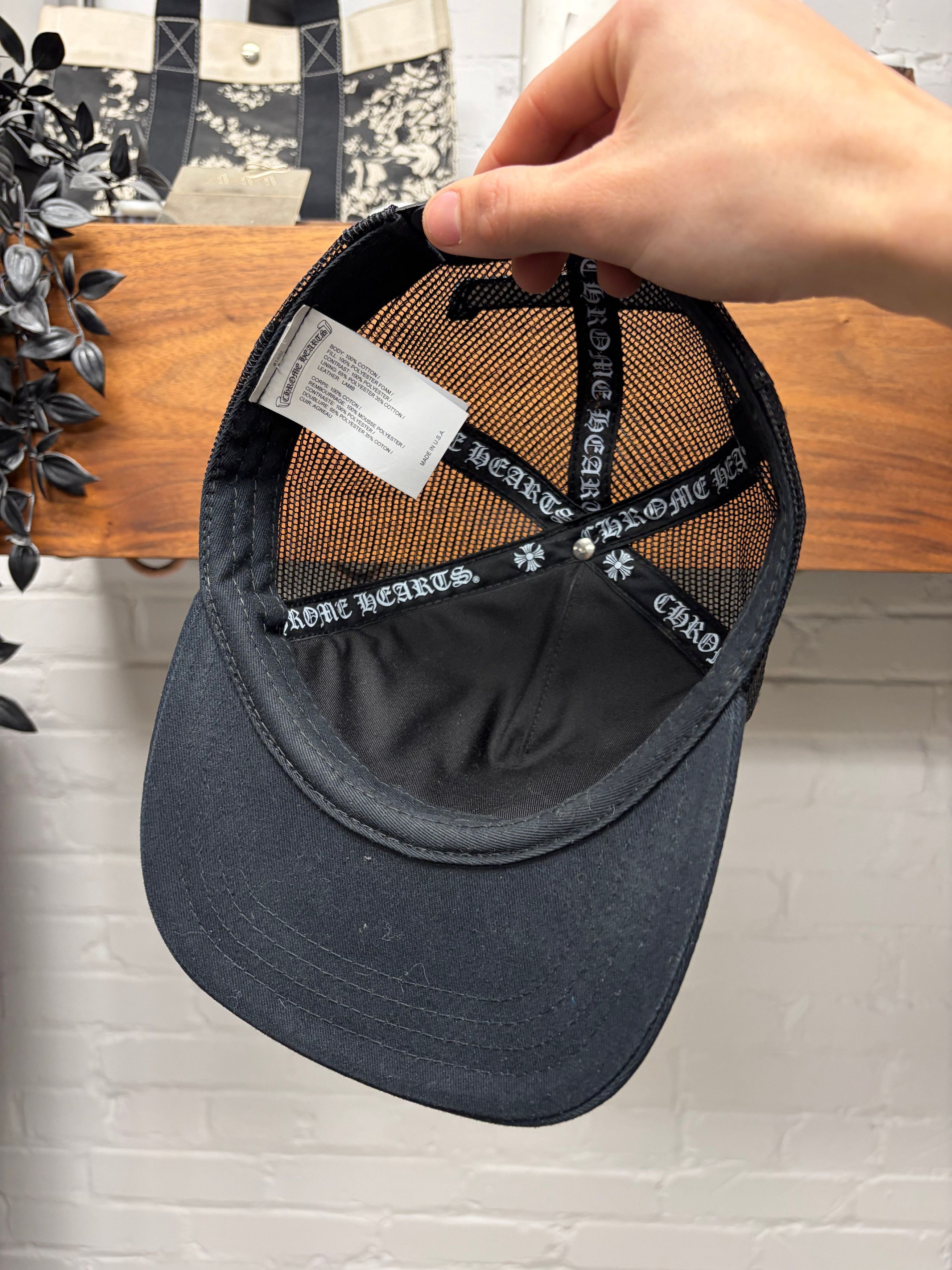 Chrome Hearts Chrome Hearts ‘Cemetery’ Black Leather Cross Patch Trucker Hat Size ONE SIZE - 6 Thumbnail