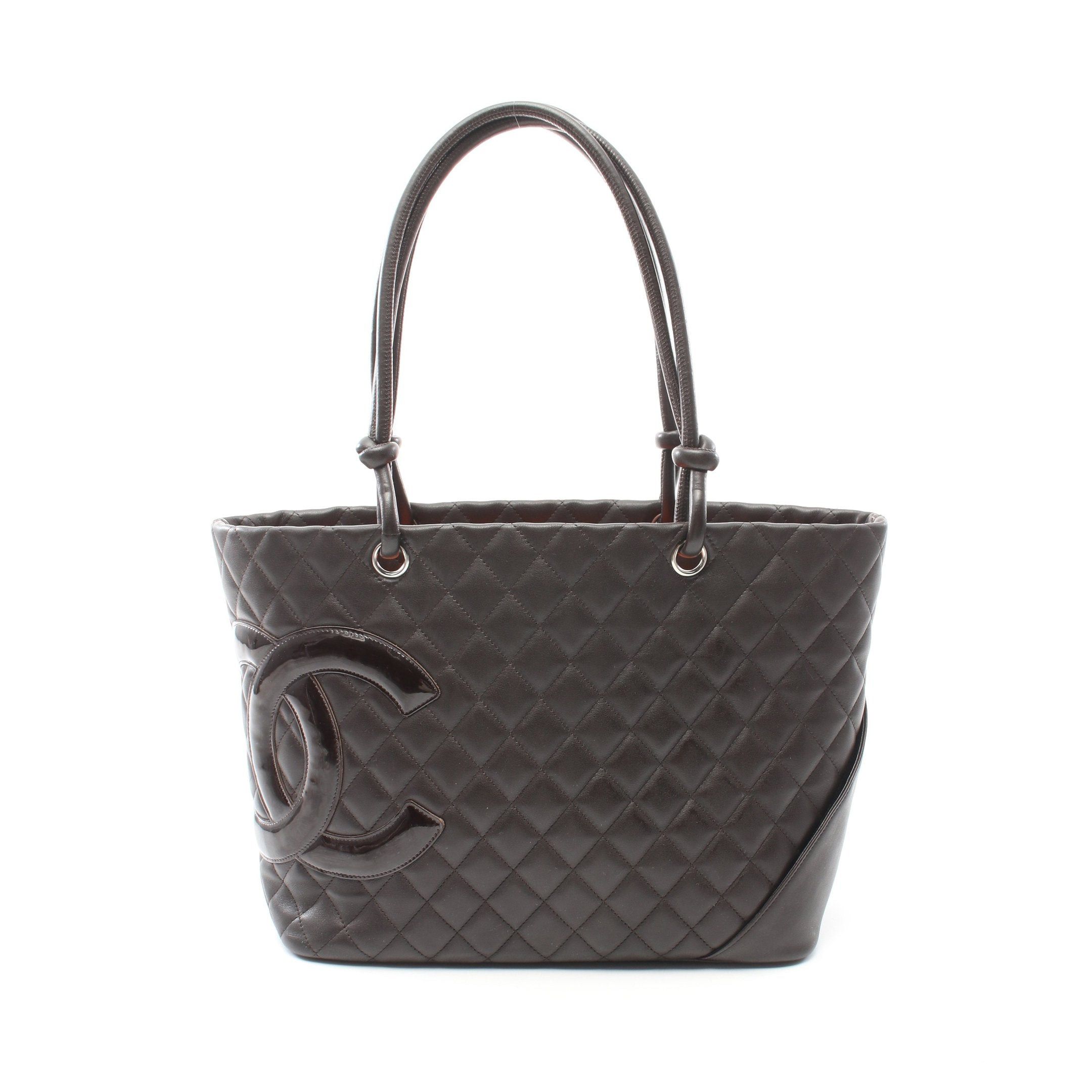 Chanel Chanel Cambon Line Large Shoulder Bag Tote Leather Patent Dark Brown Silver Hardware Size ONE SIZE - 1 Thumbnail