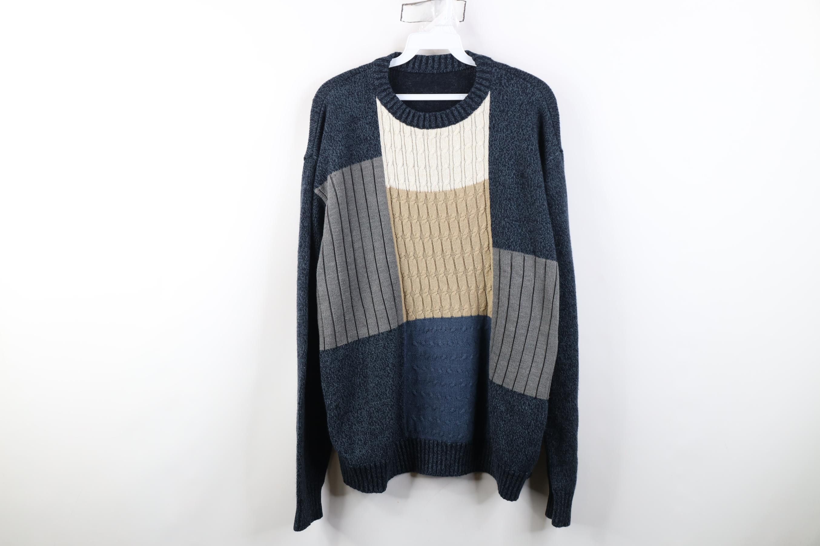 Vintage Vintage 90s Streetwear Checkered Cable Ribbed Knit Sweater Size US L / EU 52-54 / 3 - 1 Thumbnail