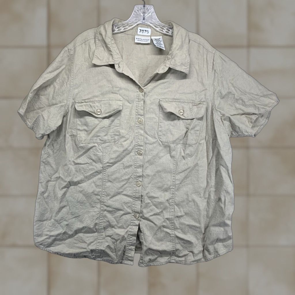 Vintage VINTAGE White Stag Women's 16W Button-Down Shirt Linen Cotton Short Sleeve Collared Pockets Casual Bohemian 80s 90s Natural Earth Tones Size XXL / US 16-18 / IT 52-54 - 1 Thumbnail