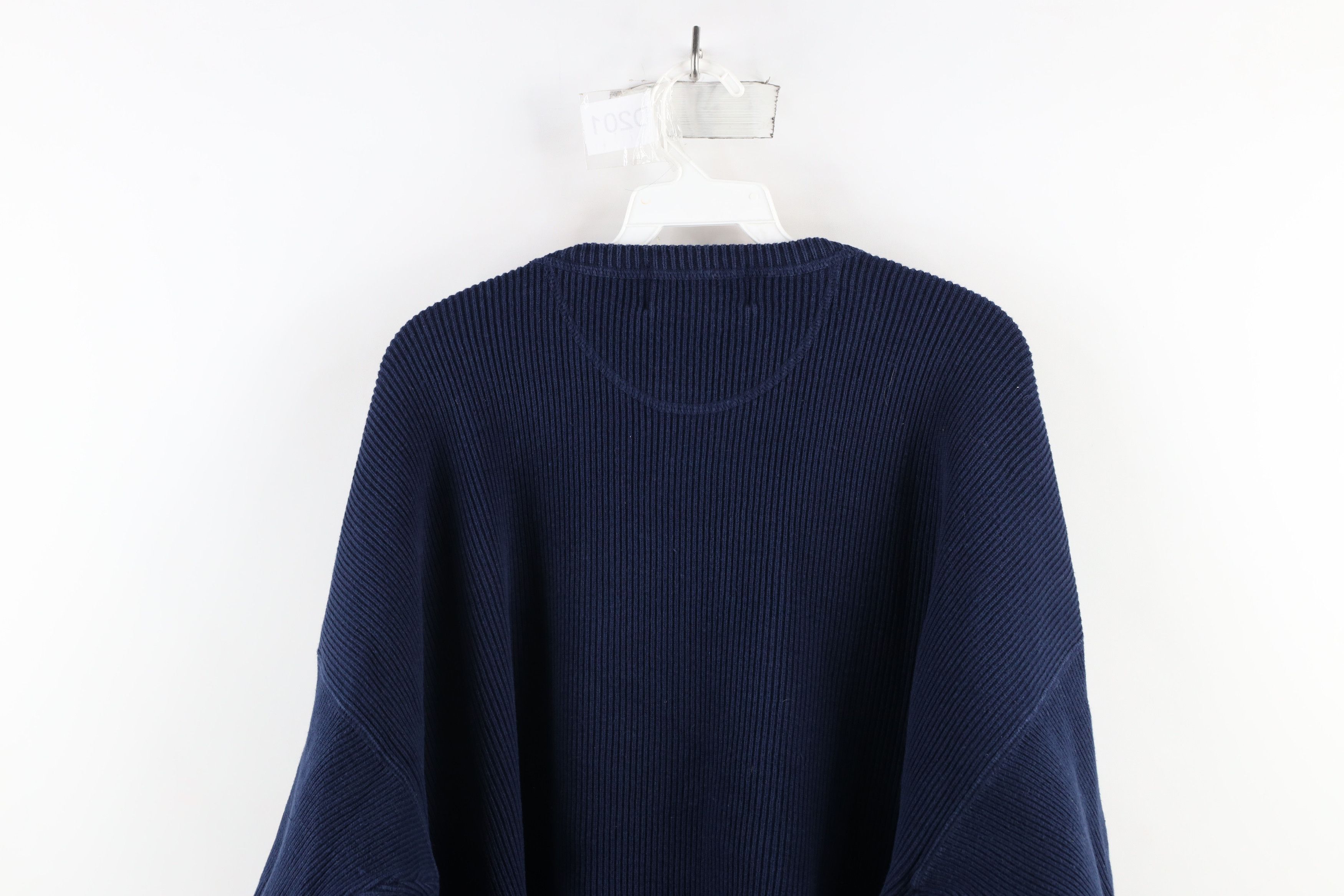 Eddie Bauer × Vintage Vintage 90s Eddie Bauer Cotton Ribbed Knit Sweater Blue Size ONE SIZE - 7 Thumbnail