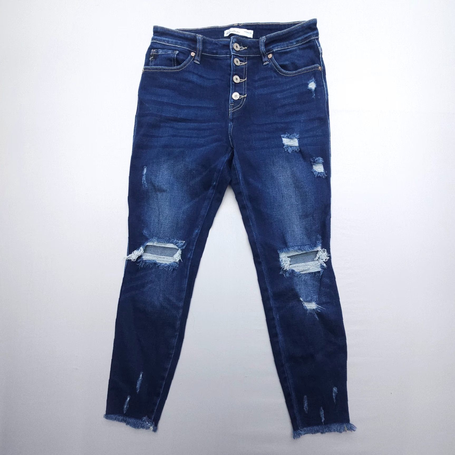 Vintage KanCan Skinny Jeans Womens 27 High Rise Button Fly Dark Wash Denim 5-Pocket Distressed Stretch Blue USA Theme American Vintage: No Women's Jeans Size 27" / US 4 / IT 40 - 2 Thumbnail
