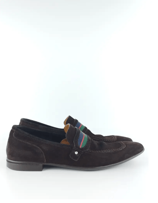 Gucci Gucci Brown Suede Web Slip On Loafers Size US 7 / EU 40 - 2 Thumbnail