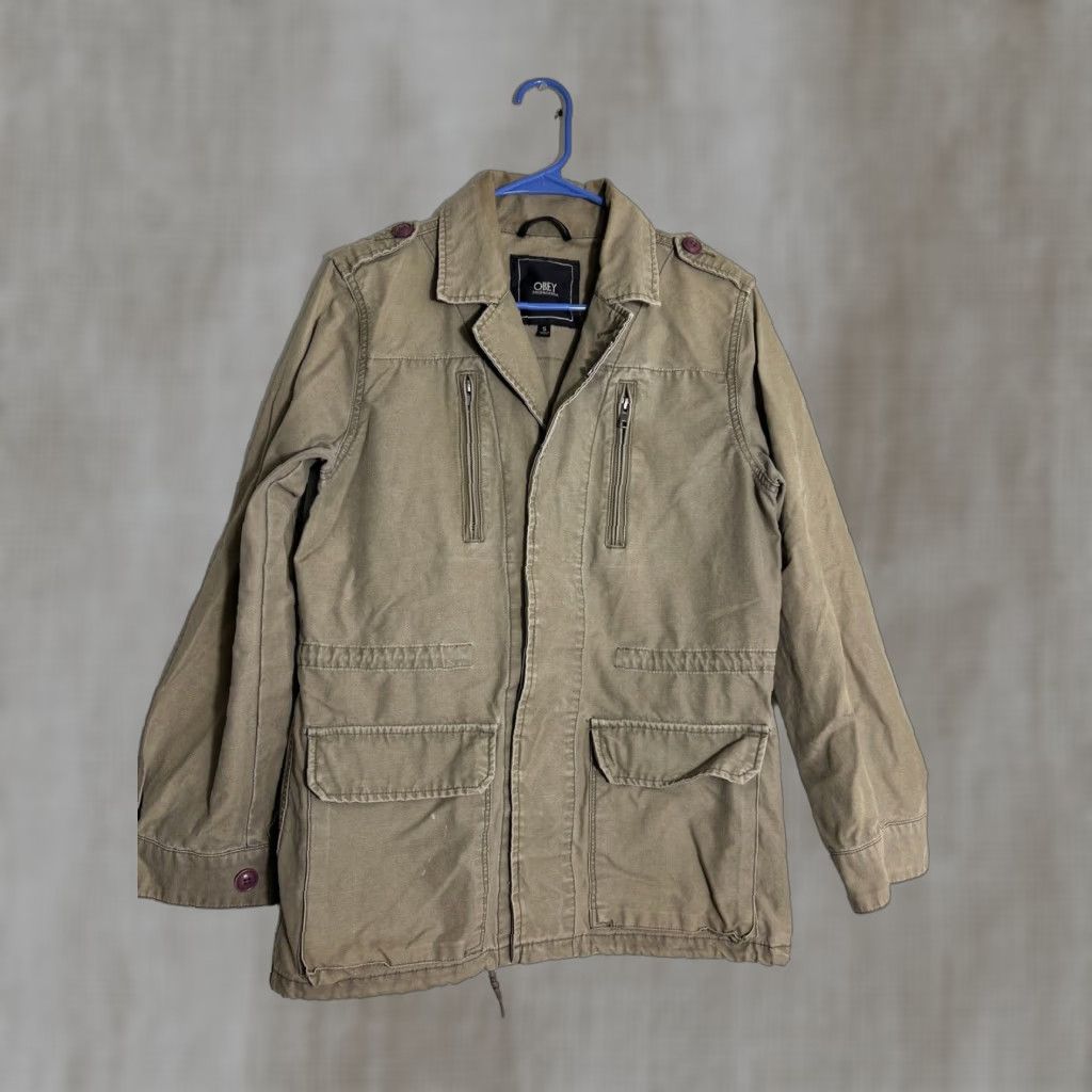 Obey VINTAGE Obey Womens Small Army Green Field Jacket Pocket Buttons Cinched Size S / US 4 / IT 40 - 1 Thumbnail