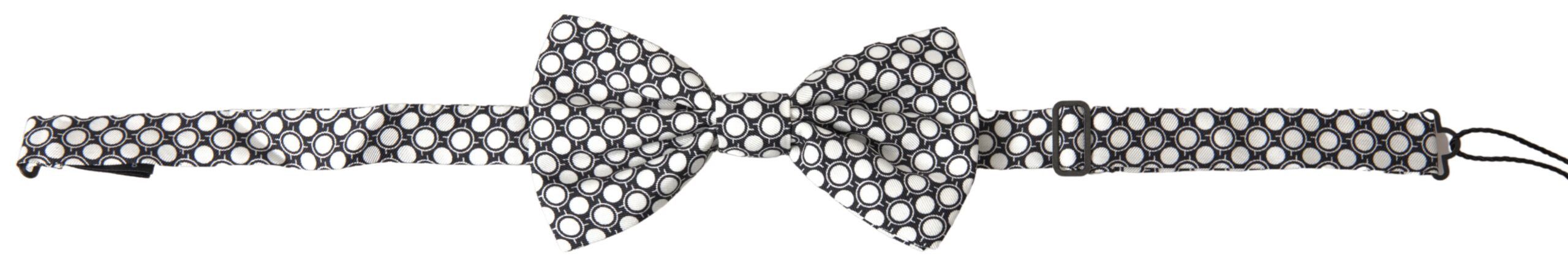 Dolce & Gabbana Elegant Silk Black and White Circle Bow Men's Tie Size ONE SIZE - 1 Thumbnail