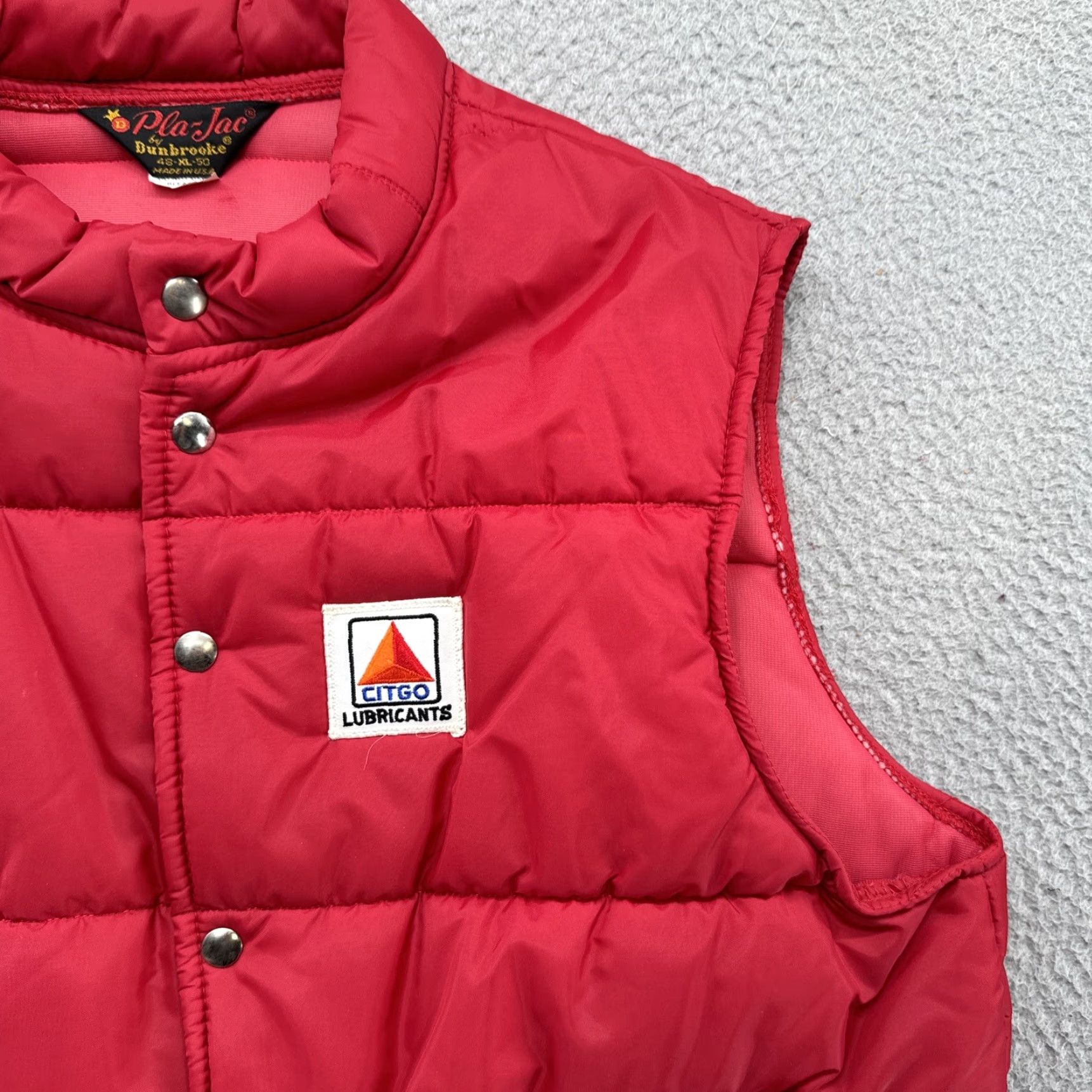 Dunbrooke VINTAGE Citgo Pla-Jac Dunbrooke Vest - Quilted Puffer Snap Up XL Red USA Made Size US XL / EU 56 / 4 - 2 Thumbnail
