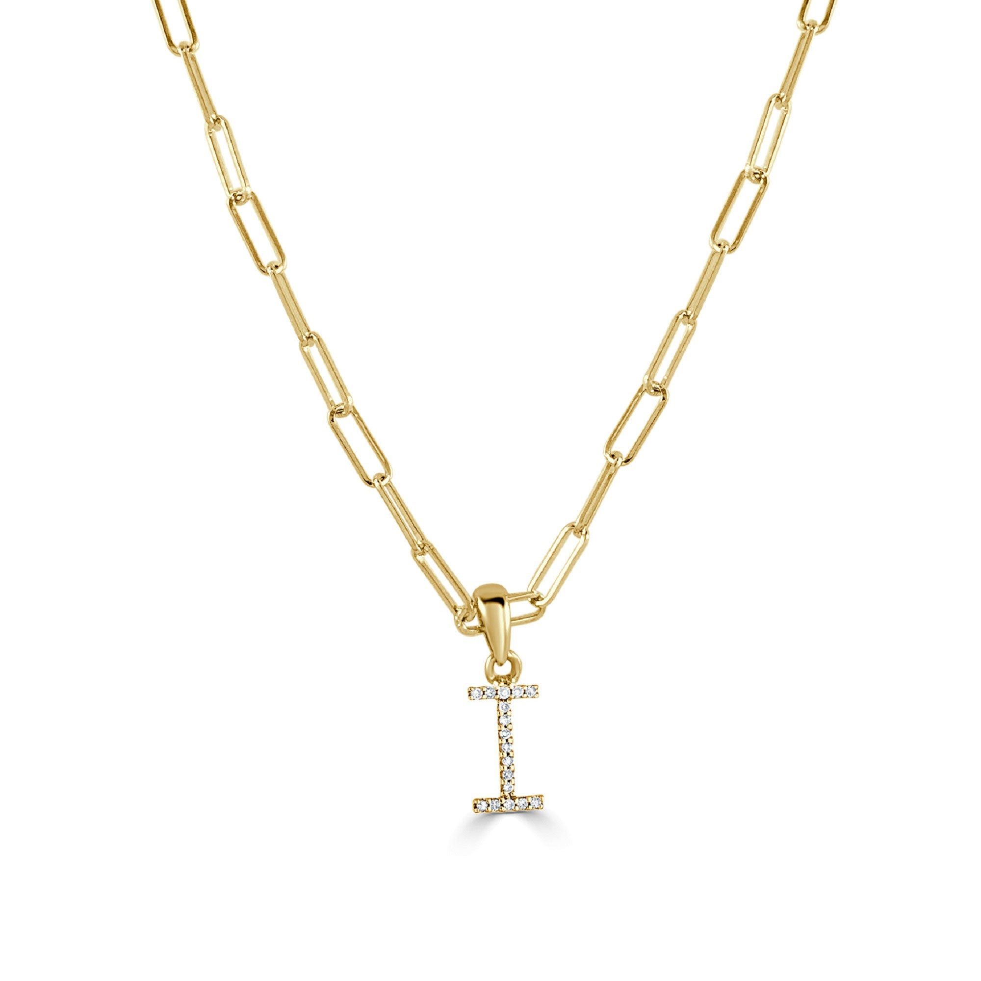 image of Tiffany Co 14K Yellow Gold & Diamond Paperclip Initial “I” Necklace, Women's