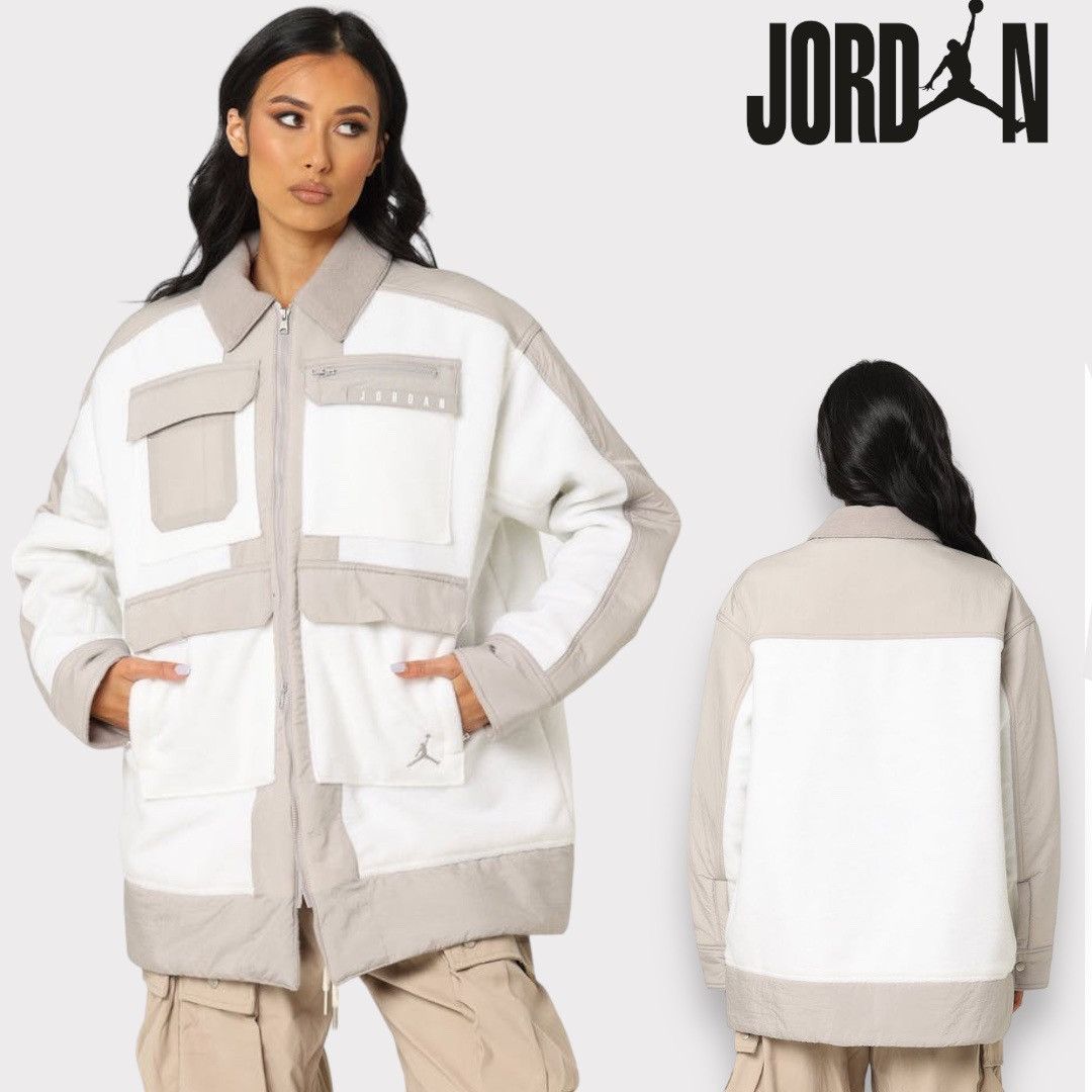 image of Jordan Nike Air Jordan Cozy Girl Oversized Fleece Jacket in White, Women's (Size XL)