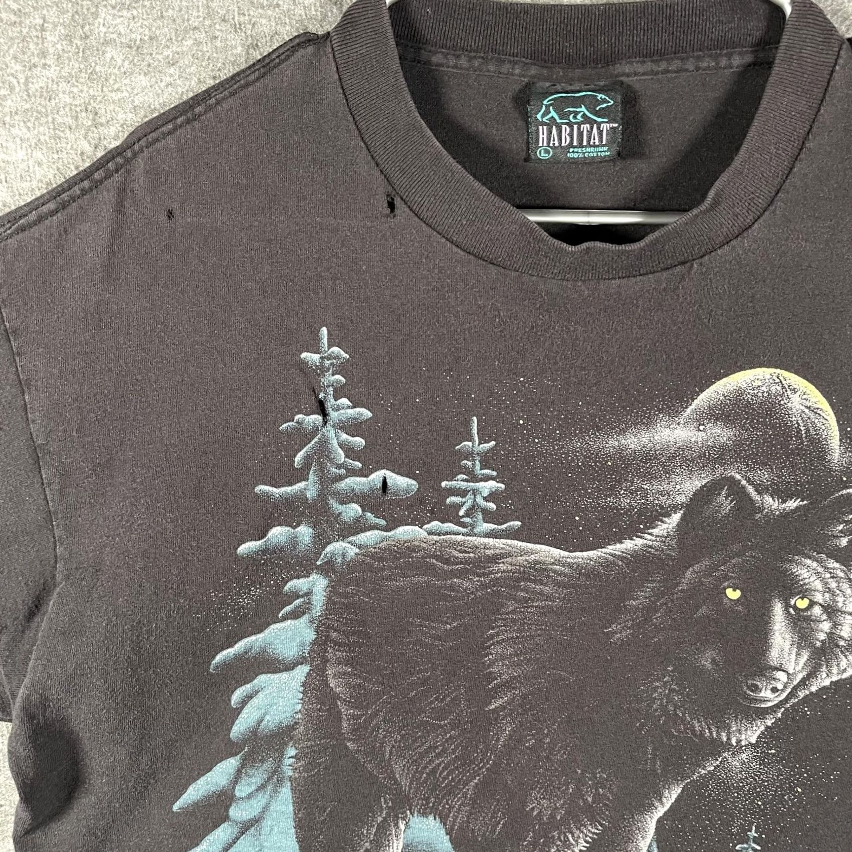 Habitat VINTAGE Habitat Shirt Mens Large Black Wolf Moon Graphic Tee Made USA 1990 Size US L / EU 52-54 / 3 - 5 Thumbnail