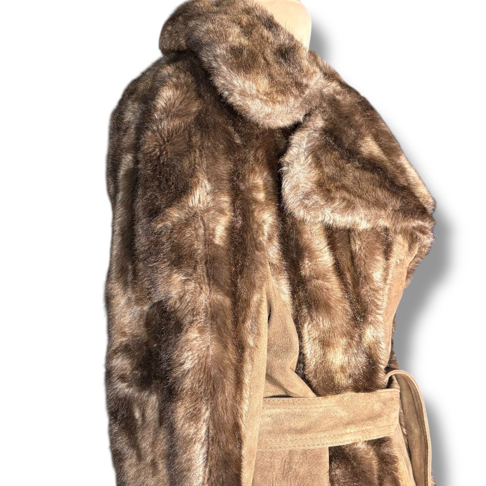 Vintage Vintage 70s Tocci England Brown Faux Fur Suede Belted Coat Size M / US 6-8 / IT 42-44 - 10 Thumbnail