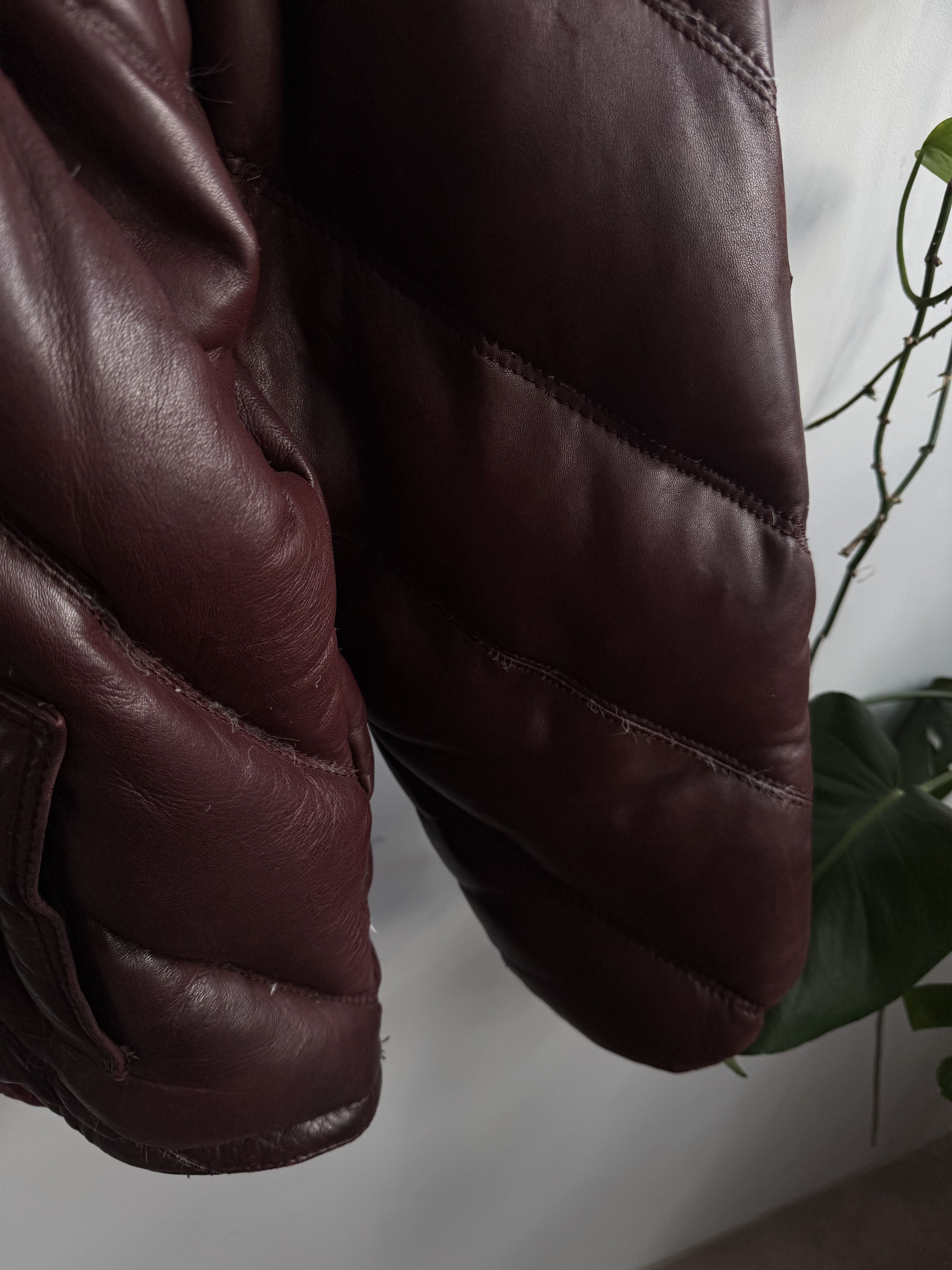 Schott Schott Leather Down Puffer Burgundy Jacket Size XXL Size US XXL / EU 58 / 5 - 4 Thumbnail
