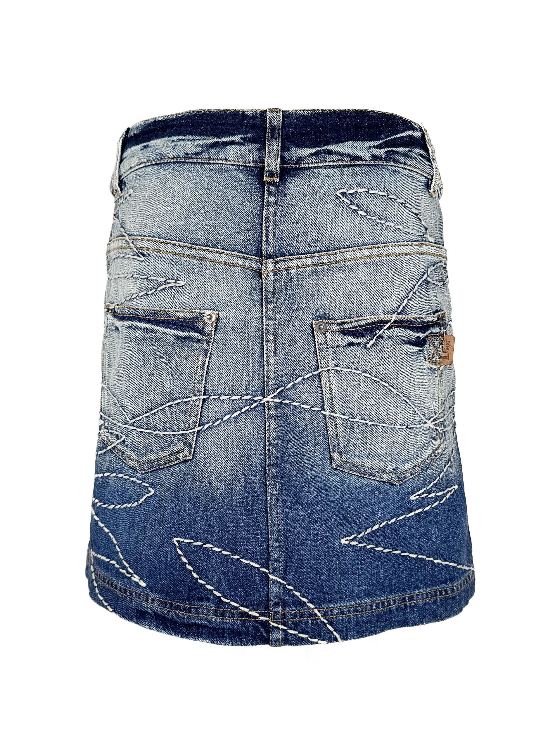 Dior Vintage Christian Dior Mini Denim Skirt 2006 John Galliano Size 27" / US 4 / IT 40 - 2 Thumbnail