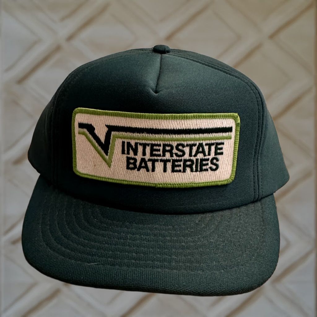 Vintage VINTAGE Interstate Batteries Hat Cap Trucker Full Foam Green Big Patch Made USA Men One Size Adjustable Foam Green USA Trucker Hat Mens Size ONE SIZE - 1 Thumbnail