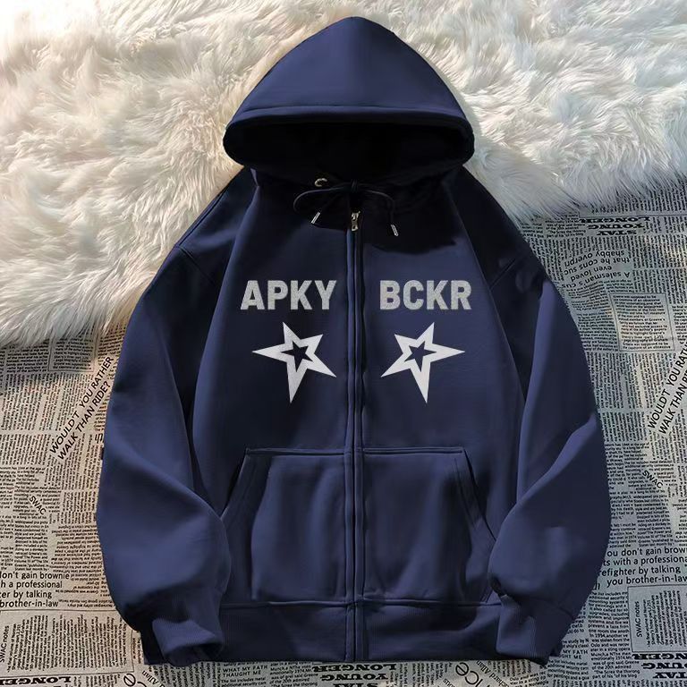 Vintage Navy Star & Letter Print Zip-Up Hoodie Size M Size US M / EU 48-50 / 2 - 1 Thumbnail