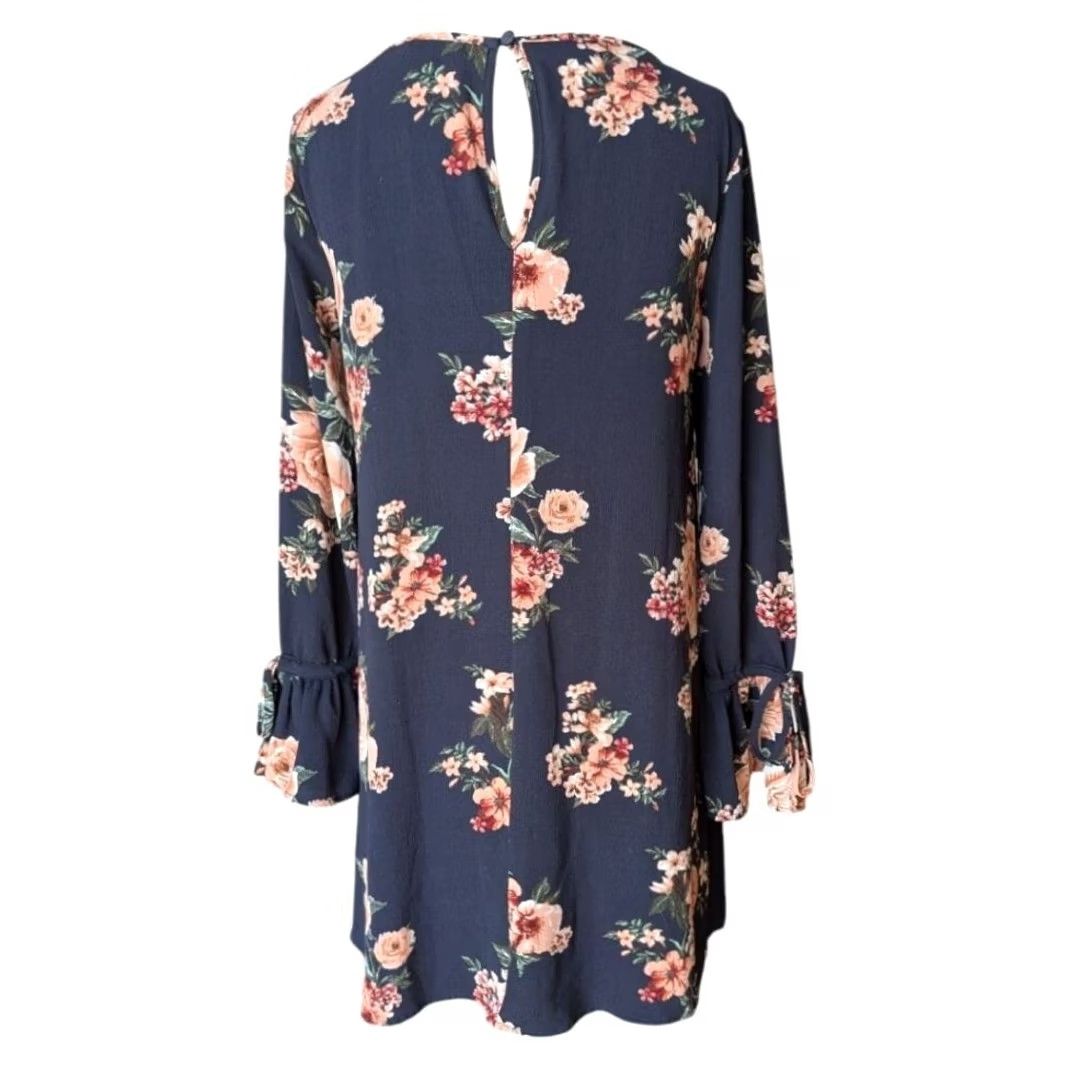 Vintage Navy Blue Floral Strappy V-Neck Bell Sleeve Shift Dress Boho Hippie Cottagecore Altar'd State Women S Bell Sleeve Dress Size S / US 4 / IT 40 - 6 Thumbnail