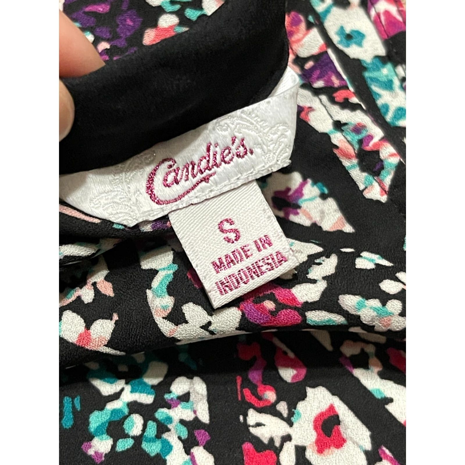 Vintage Candie's Tank Top Women's Size S Black Purple Floral Tie in Back Tank Camisole Shirt Womens Size S / US 4 / IT 40 - 7 Thumbnail