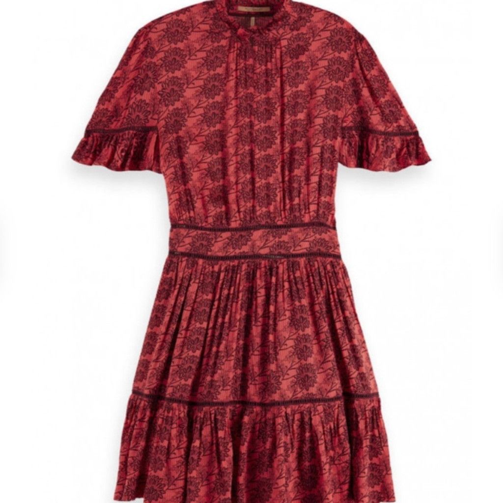 Scotch & Soda SCOTCH & SODA Bold Red Cinched Waist Ruffled Lace Ribbing S Size XS / US 0-2 / IT 36-38 - 3 Thumbnail