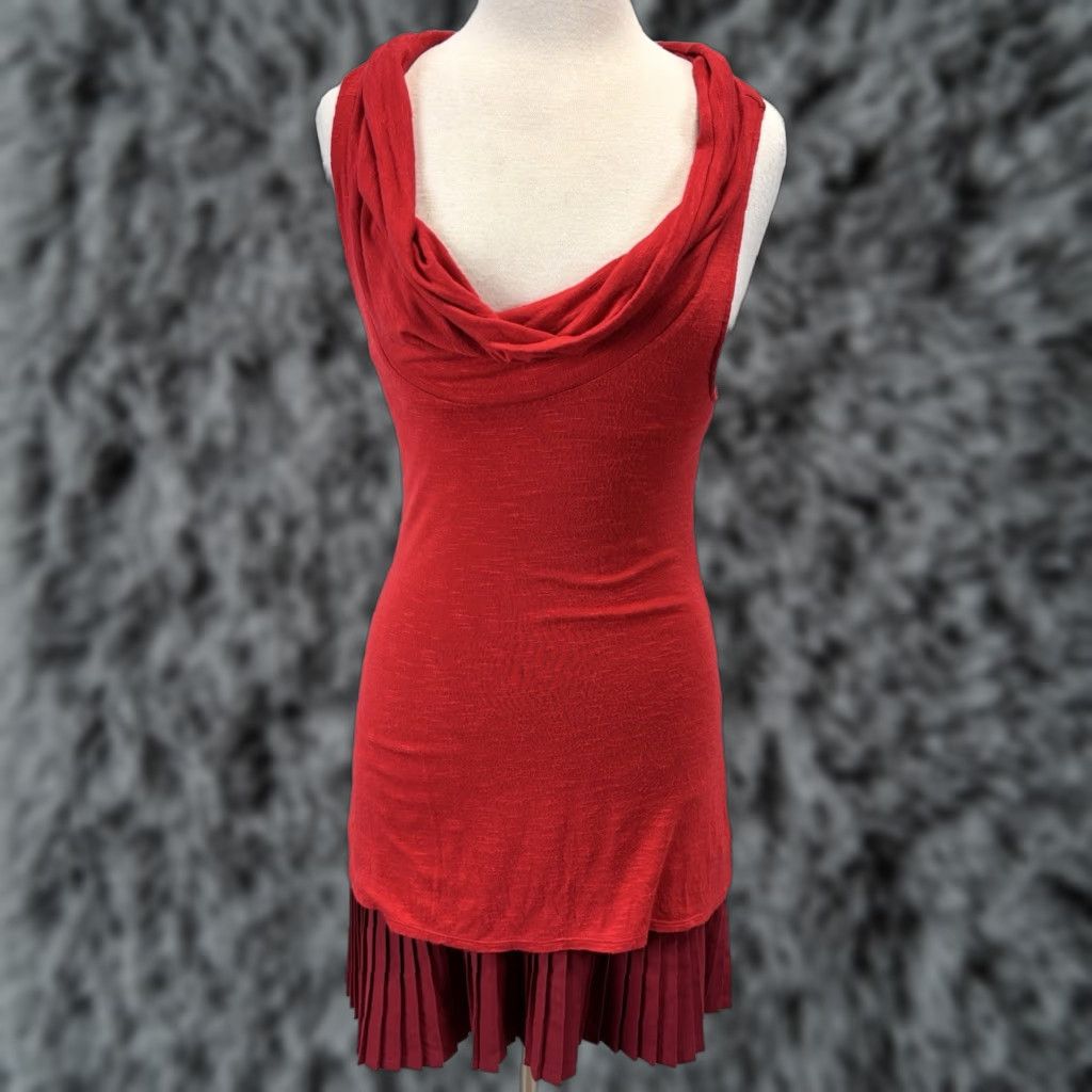Free People Free People Women’s XS Red Bodycon Dress Cowl Neck Pleated Hem Sleeveless Modern Classic Size XS / US 0-2 / IT 36-38 - 1 Thumbnail