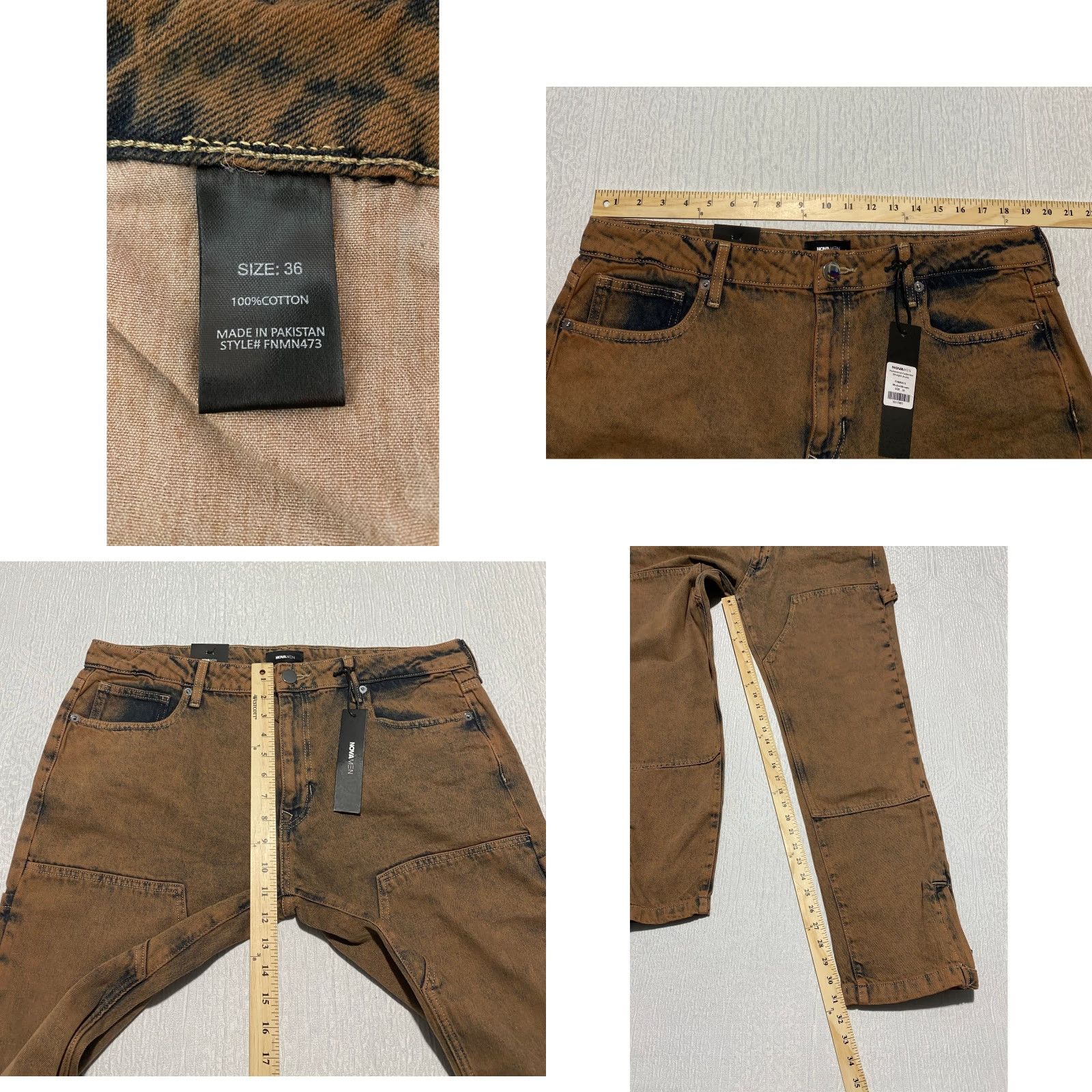 Fashion Nova Nova Men Carpenter Jeans Regular Fit Brown Straight Size 36 Denim Cotton Zipper Ankle Zip Pockets Cargo 32 Inseam Size US 36 / EU 52 - 8 Thumbnail