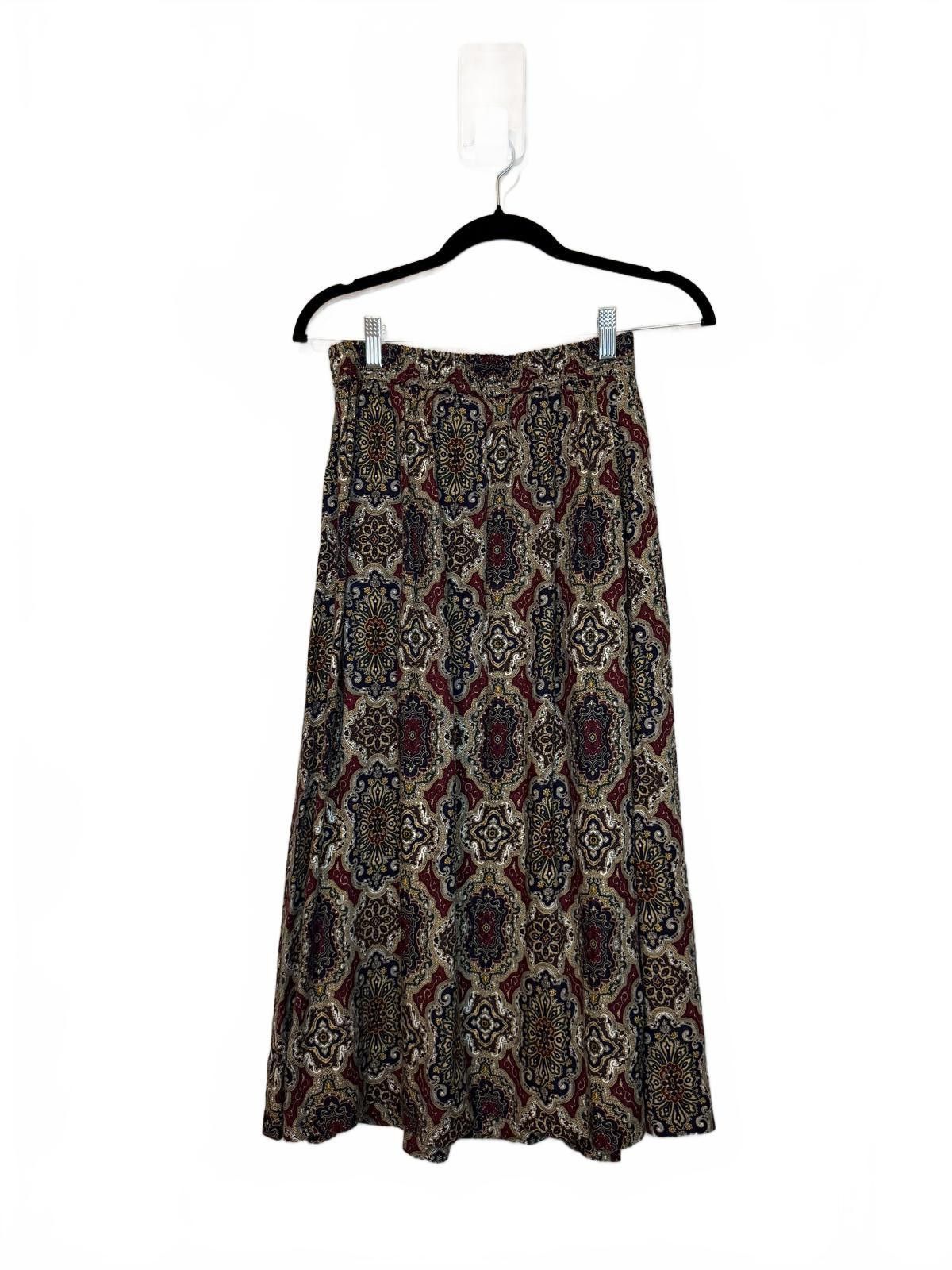 Designer Vintage 80s 90s High Waist Paisley design pleated Long skirt Size 28" / US 6 / IT 42 - 6 Thumbnail