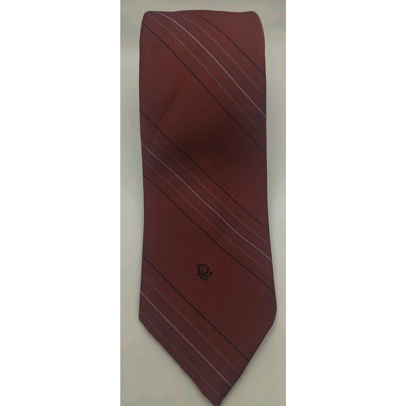 Christian Dior Monsieur Vintage Christian Dior Men's Burgundy Stripe Tie 3"W x 56"L Size ONE SIZE - 3 Thumbnail