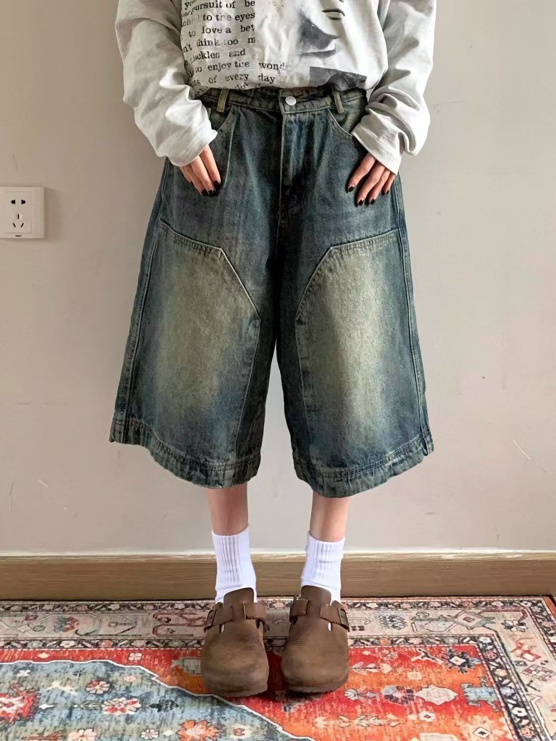 Japanese Brand × Jean Blue Street Vintage Washed Distressed Denim Shorts Size US 32 / EU 48 - 1 Thumbnail