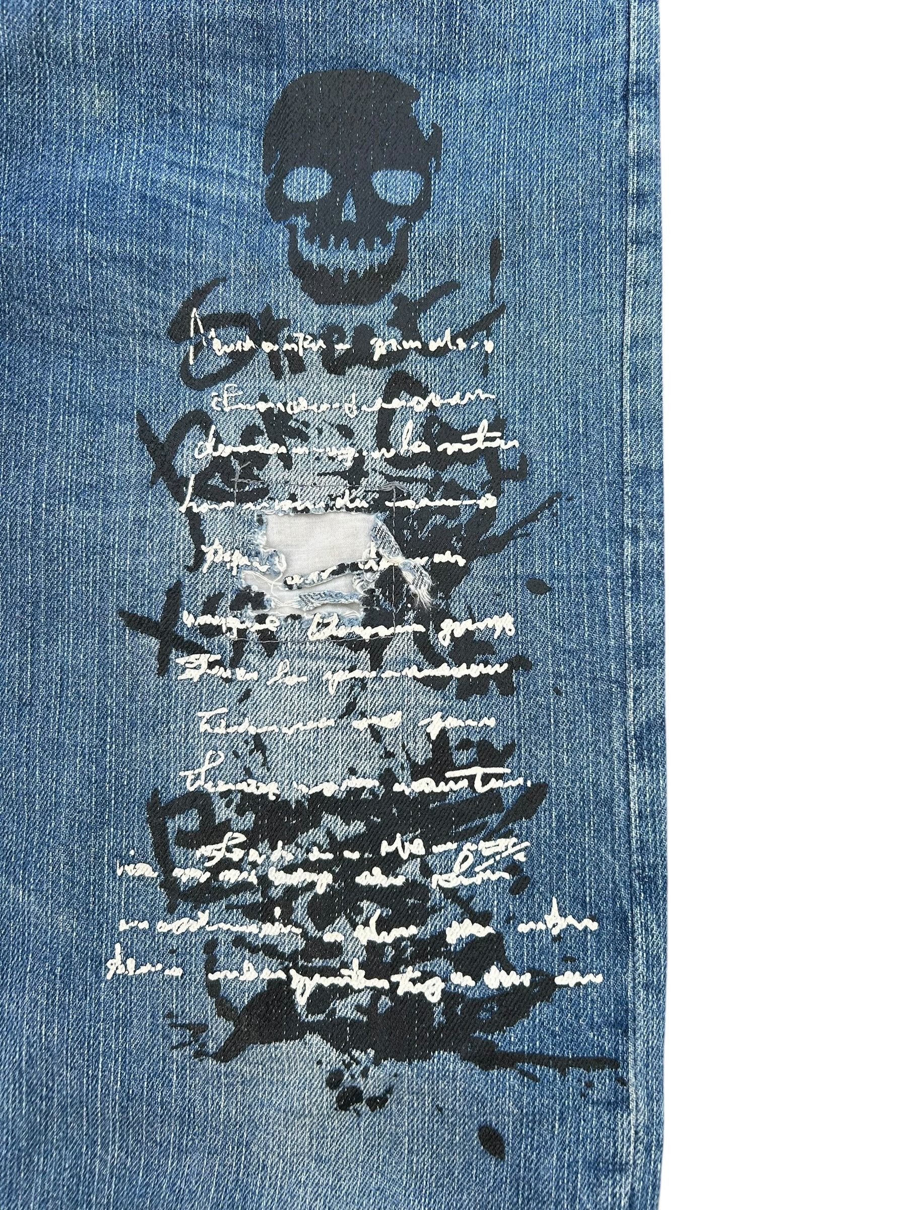 If Six Was Nine × KMRii × Kapital Batsu Skull Poems Distressed Japanese Punk Denim Jeans Size US 29 - 4 Thumbnail