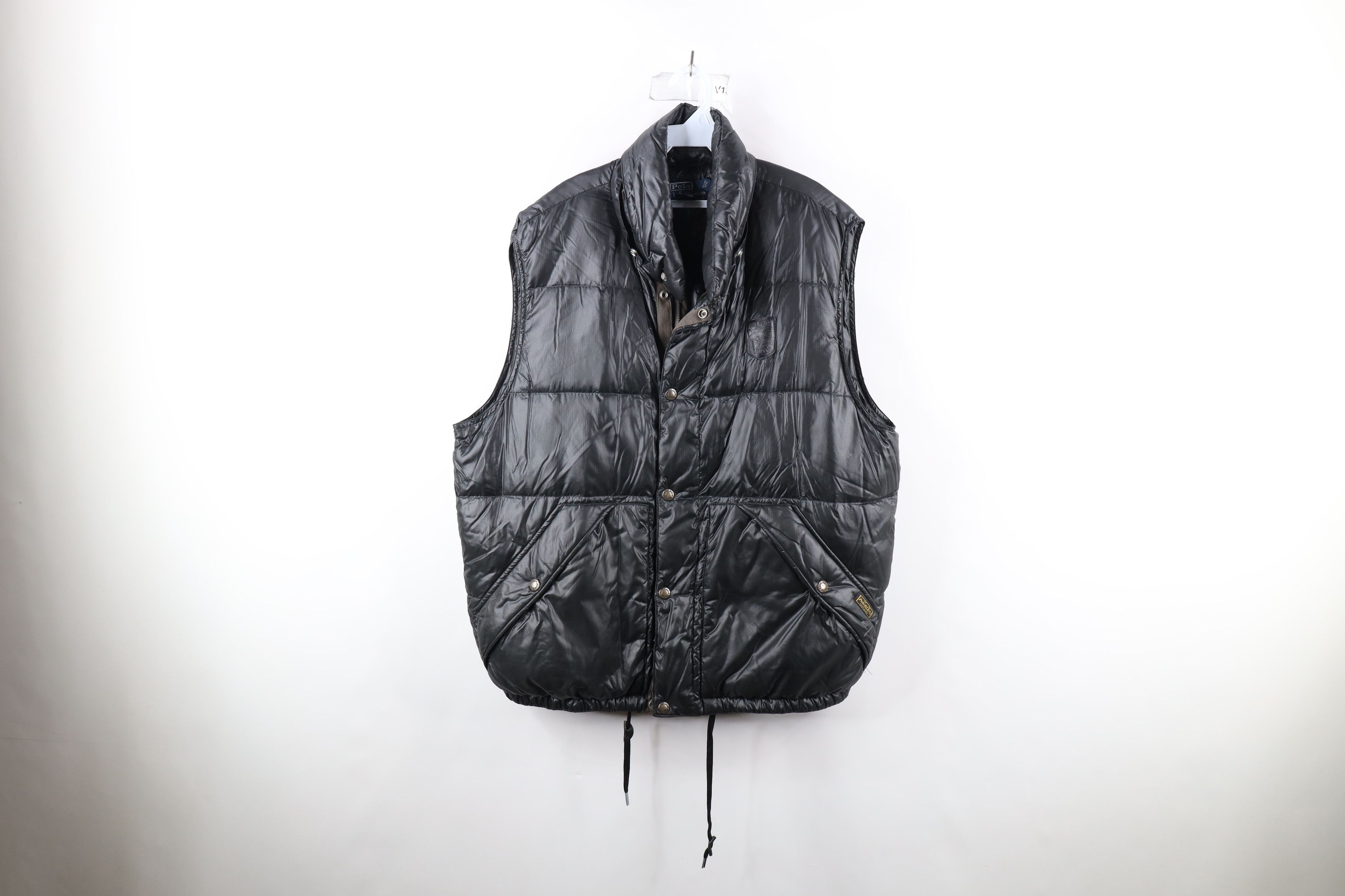 image of 90's Ralph Laurent Patch Duck Down Puffer Vest in Black, Men's (Size XL)