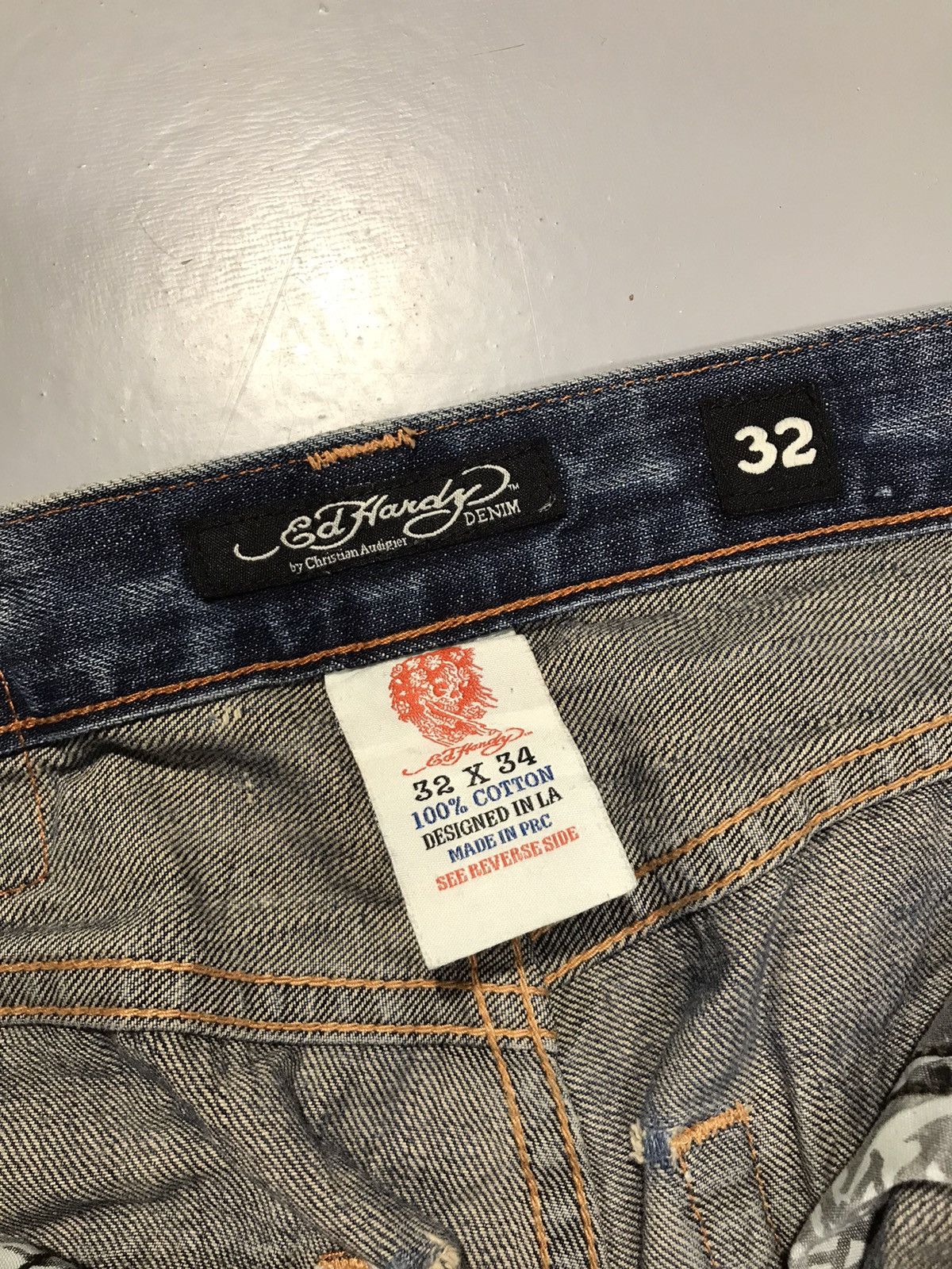 Ed Hardy Vintage ed hardy skull fire embroidered denim Size US 32 / EU 48 - 8 Thumbnail