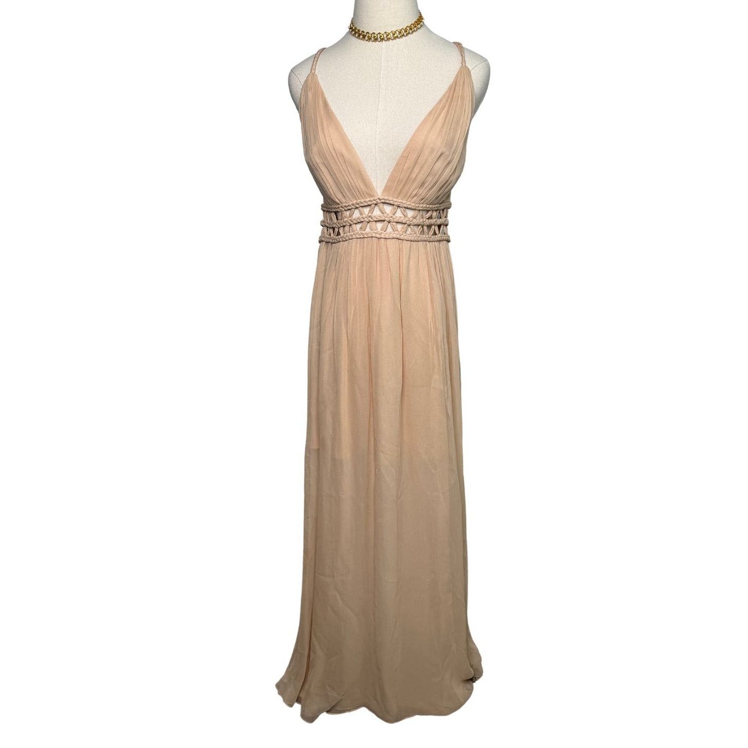 Alice + Olivia Alice and Olivia Rya Nude Silk Sheer Draped Maxi Dress sz 10 Size L / US 10 / IT 46 - 5 Thumbnail