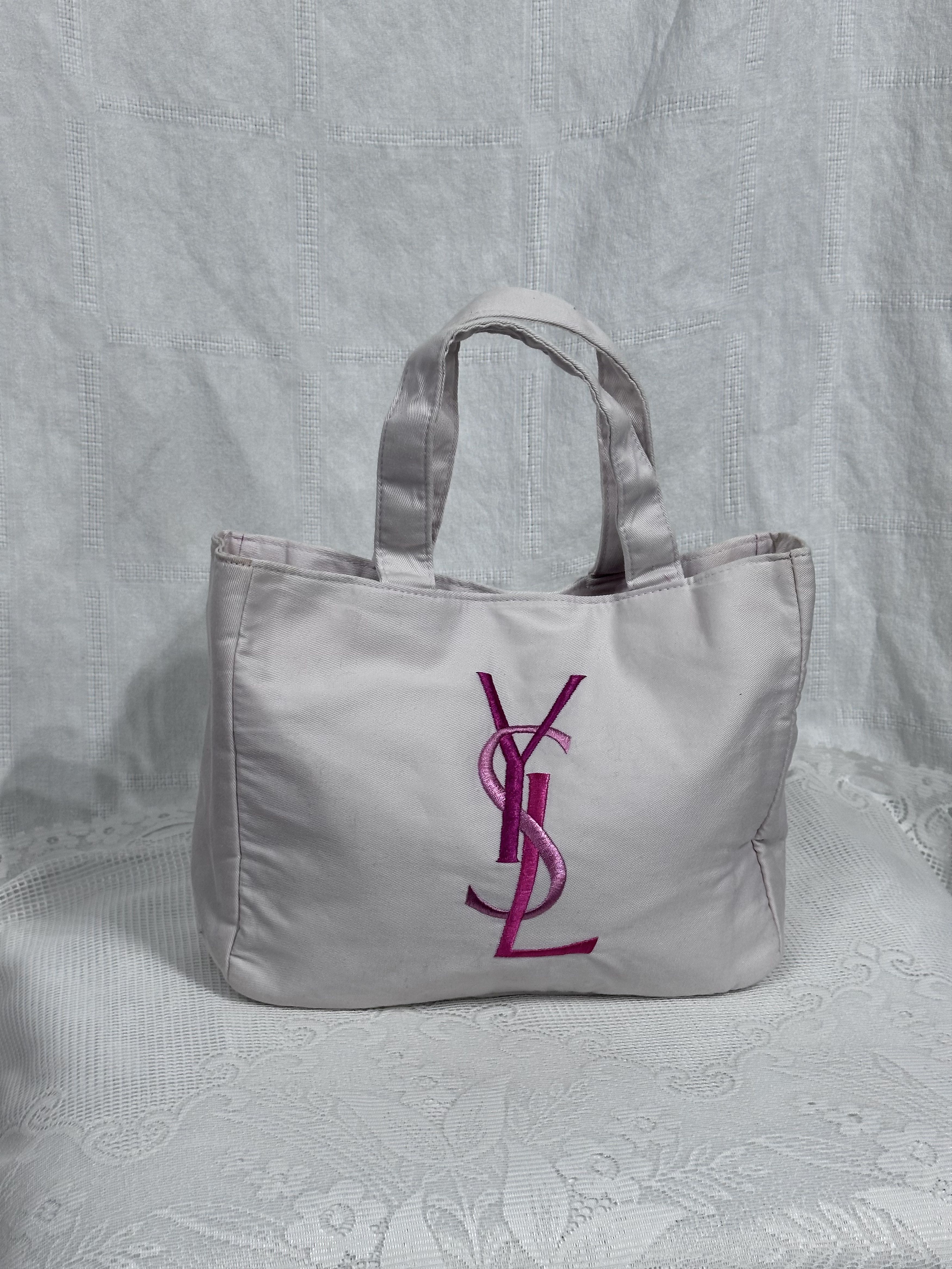 Yves Saint Laurent YSL Saint Laurent white tote bag pink logo embroried Size ONE SIZE - 1 Thumbnail