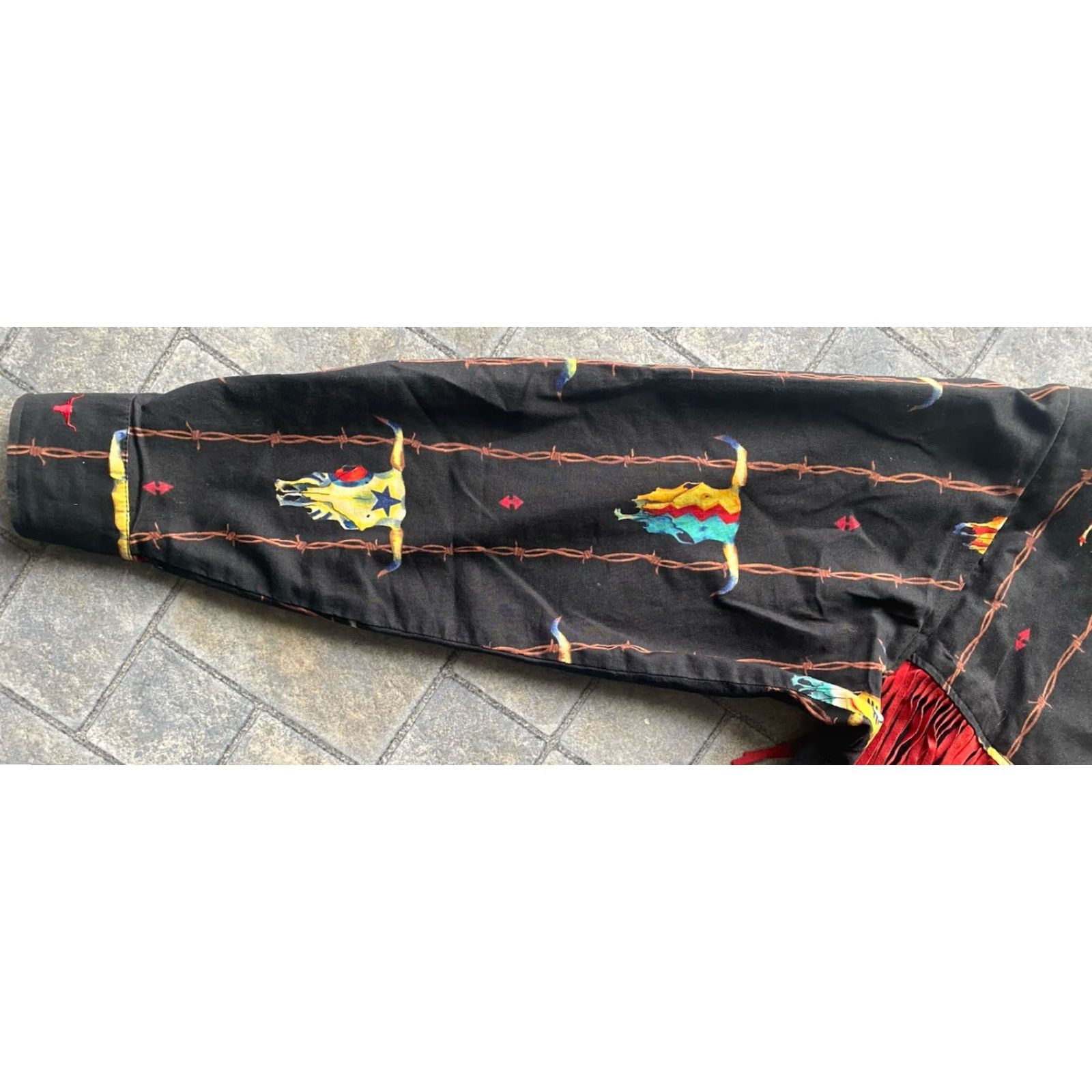 Vintage VINTAGE Longhorn By Niver Western Wear WOMENS MED Shirt Jacket Black/Red Fringe M Size M / US 6-8 / IT 42-44 - 6 Thumbnail