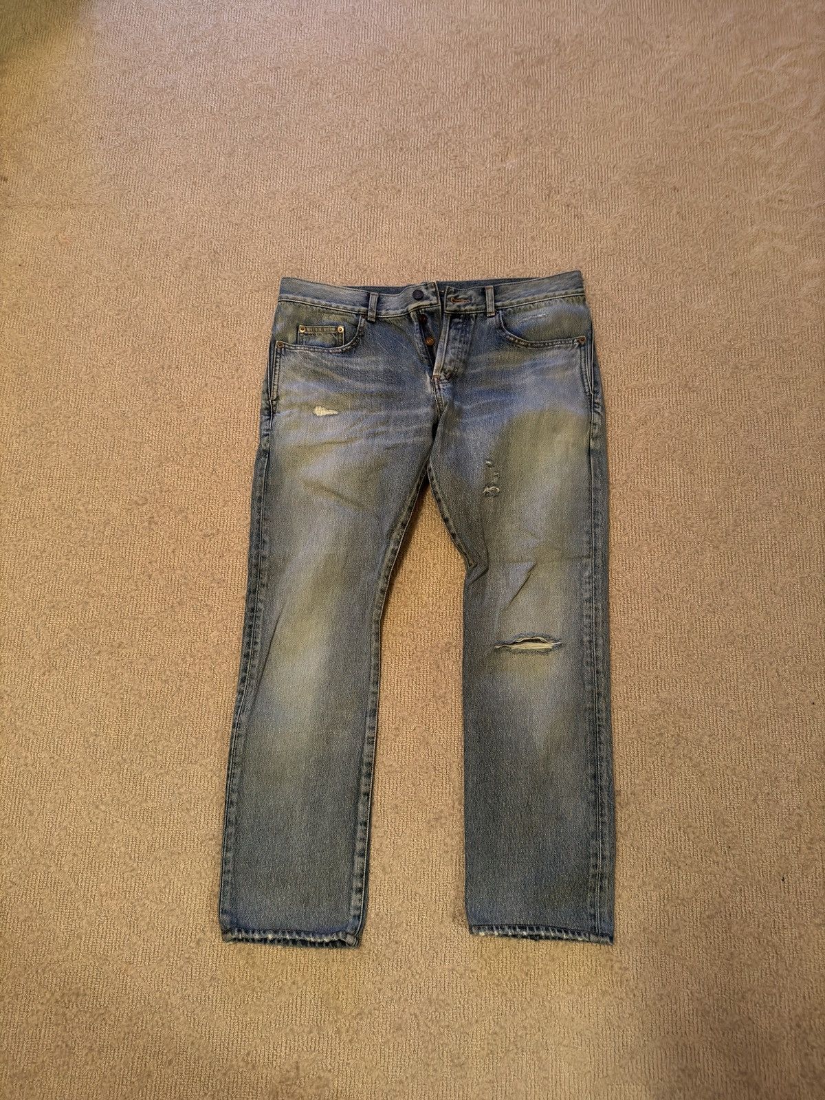 image of Saint Laurent Paris Baby Blue Saint Laurent Distressed Denim, Men's (Size 33)