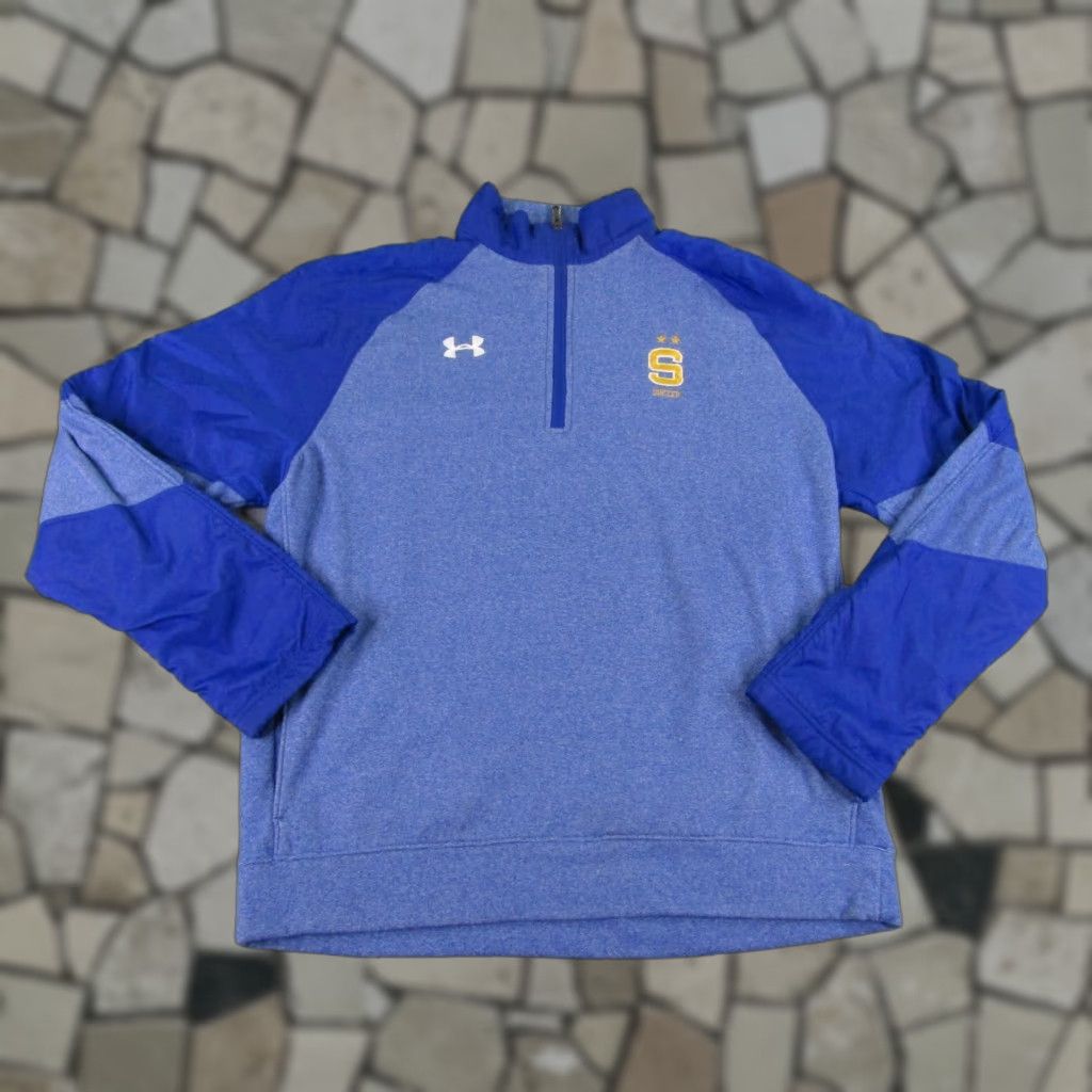 Under Armour Under Armour Soccer Cold Gear Sweater Mens Medium Blue Windbreaker Quarter Zip Mock Neck Pullover Long Sleeve Size US M / EU 48-50 / 2 - 1 Thumbnail