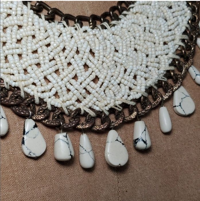 Handmade Necklace 18-24" Collar Woven Beaded Hand Crafted White Size ONE SIZE - 6 Thumbnail