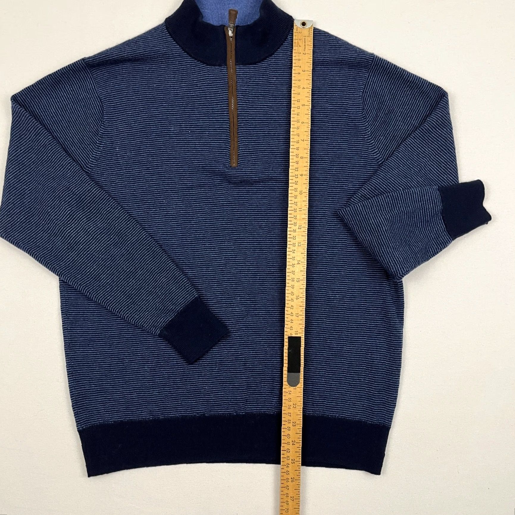 Peter Millar Peter Millar Crown Sweater Men M Blue Merino Wool Needle Stripe Quarter Zip Golf Size US M / EU 48-50 / 2 - 4 Thumbnail