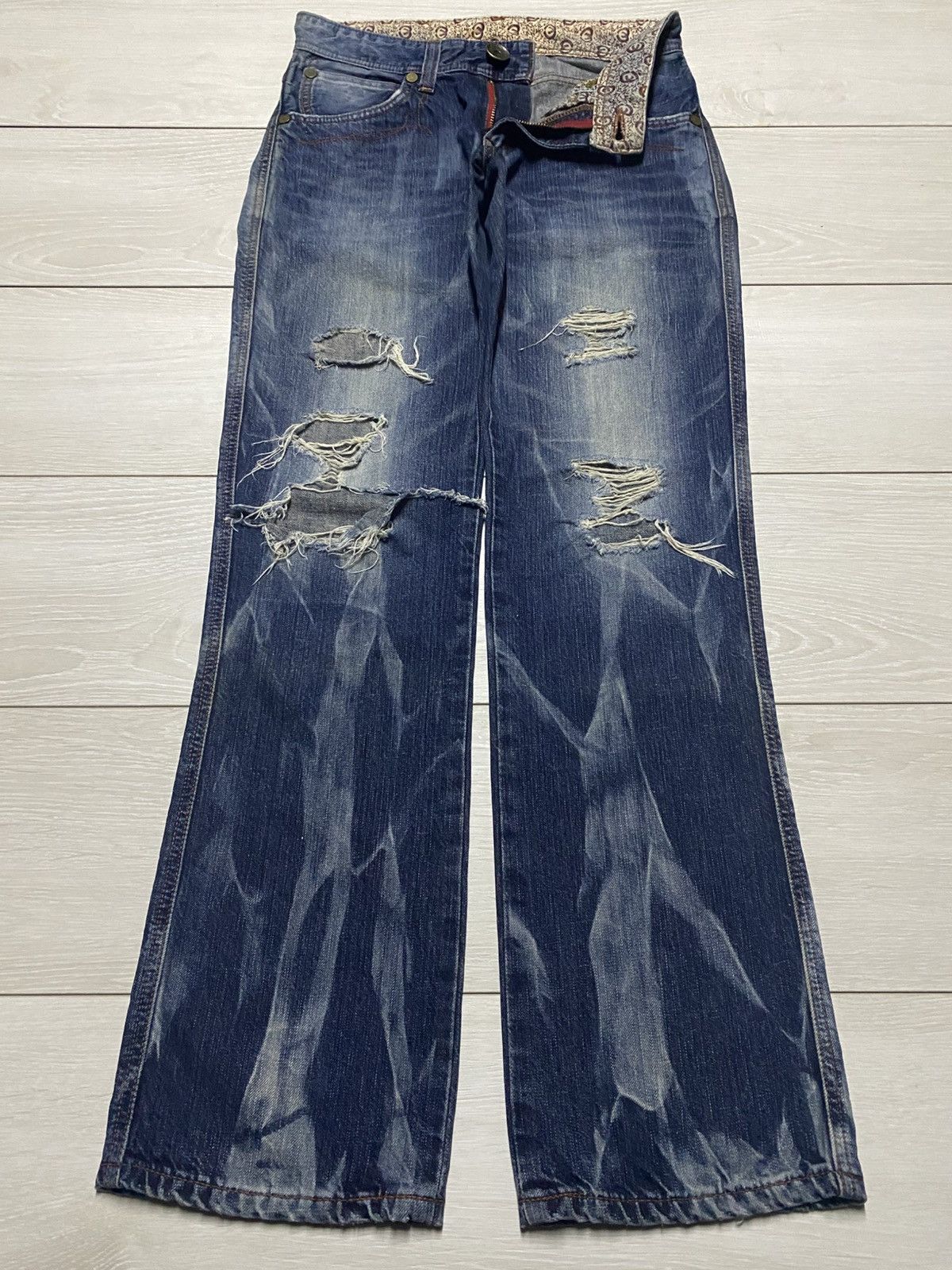 Junya Watanabe Edwin Blue Trip Thunder Faded Ripped Loose Jeans Size US 30 / EU 46 - 2 Thumbnail