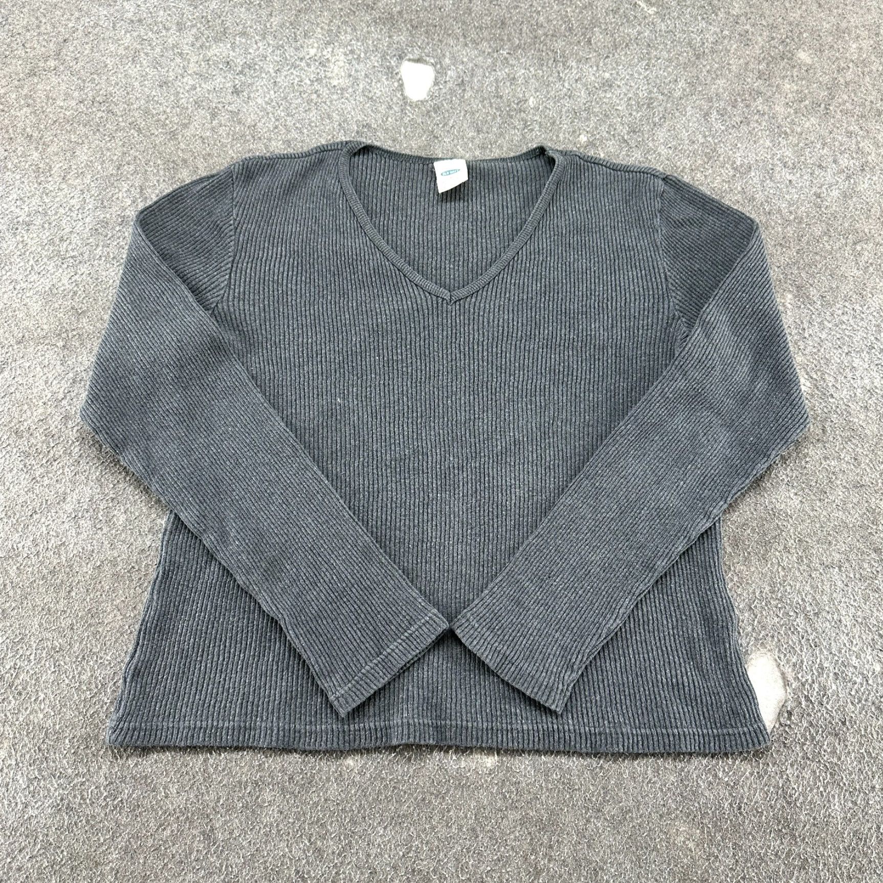 Old Navy VINTAGE Old Navy Sweater Womens L Gray Pullover Cotton V Neck Ribbed Knit Y2K Size L / US 10 / IT 46 - 2 Thumbnail